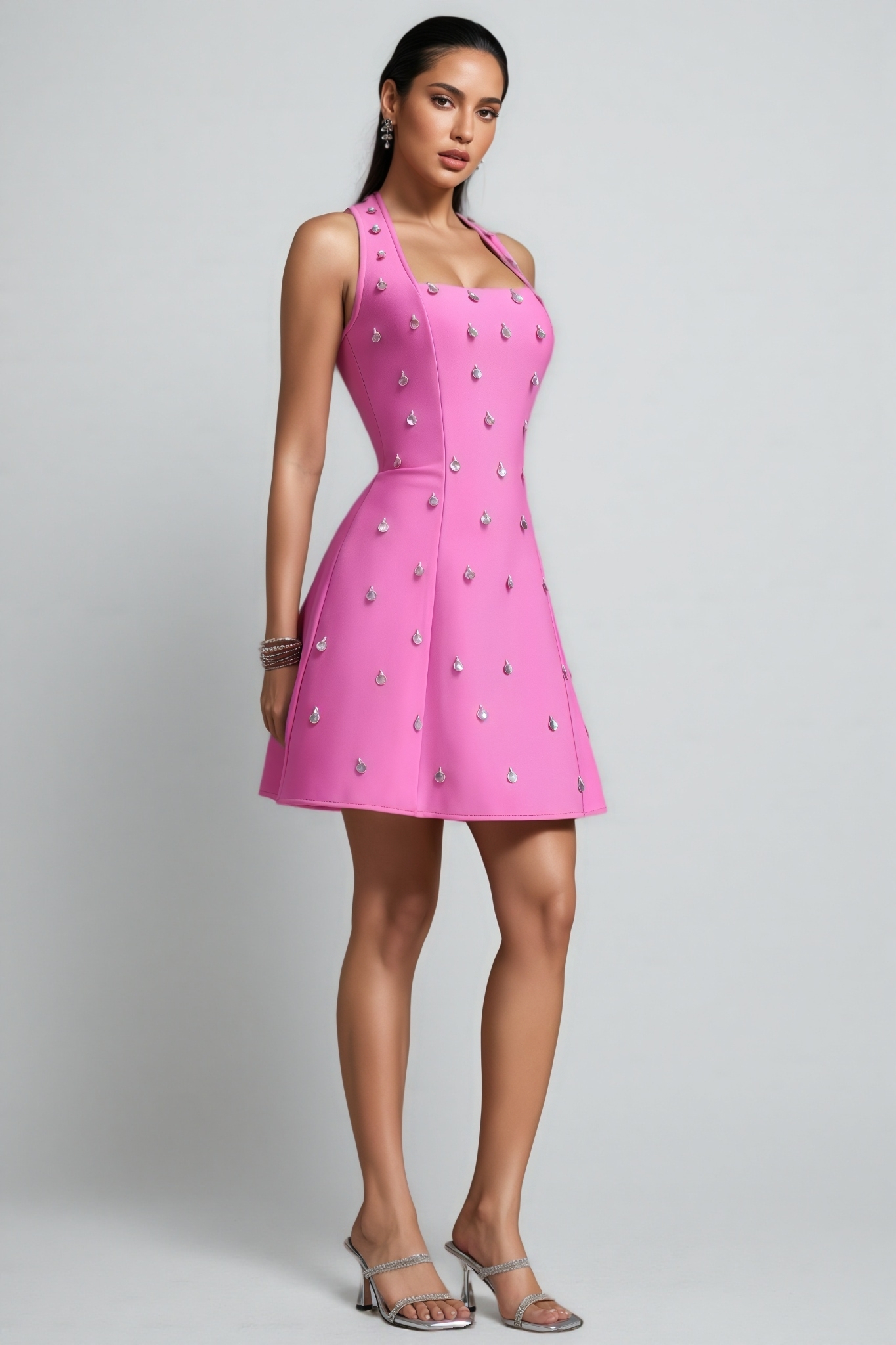 Senjamin Pink Halter Neck Bandage Mini Dress