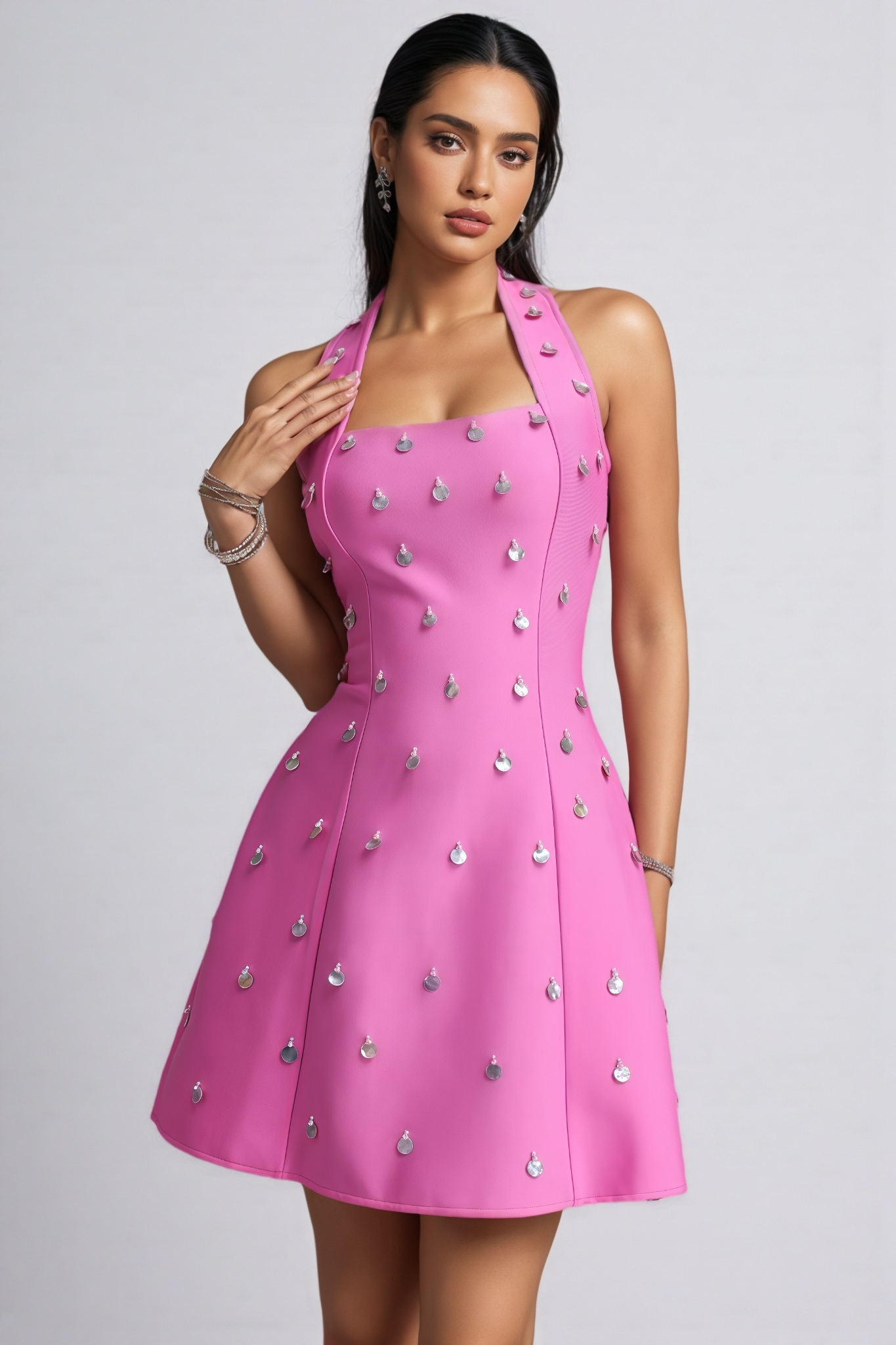 Senjamin Pink Halter Neck Bandage Mini Dress