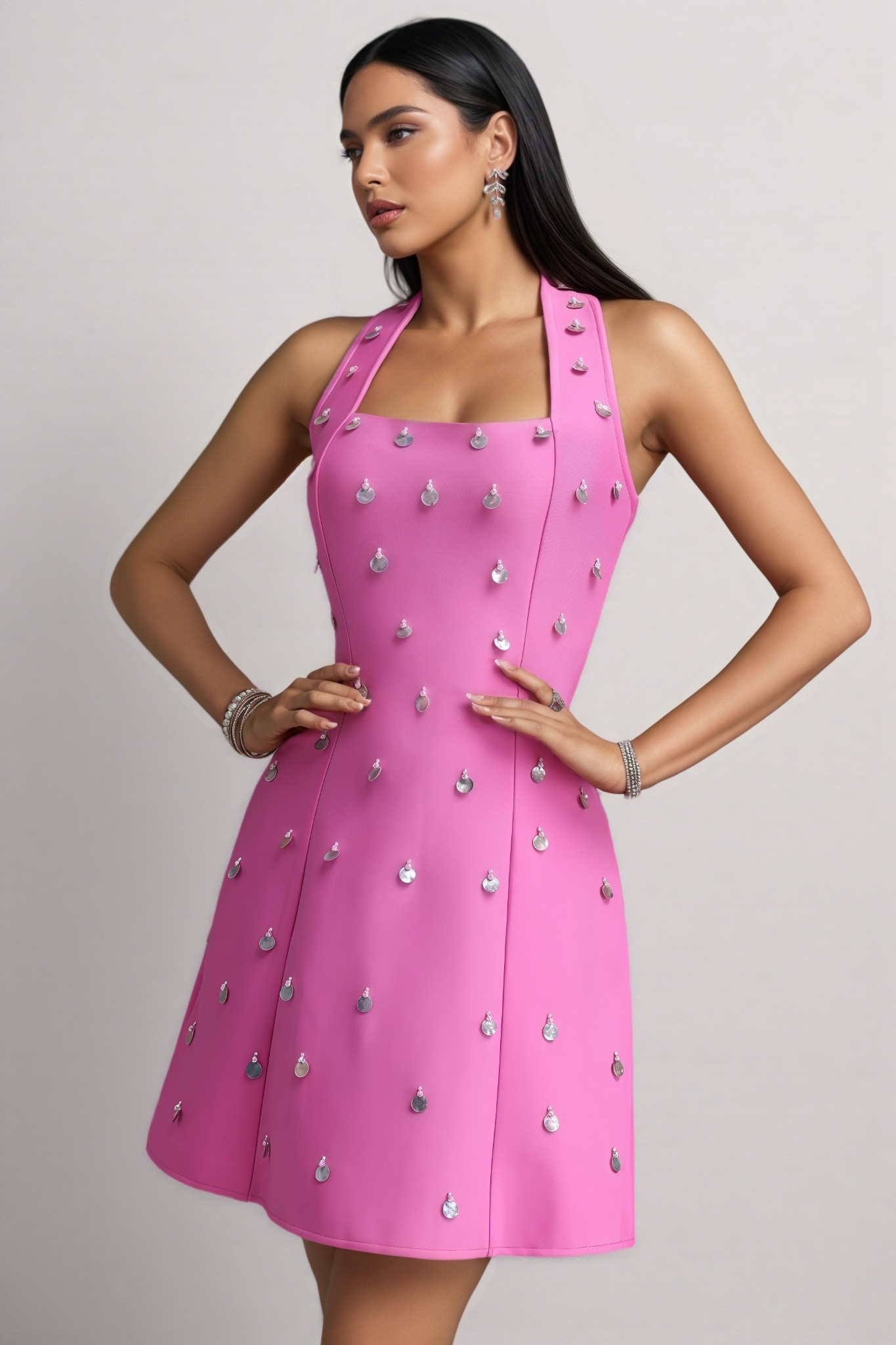 Senjamin Pink Halter Neck Bandage Mini Dress