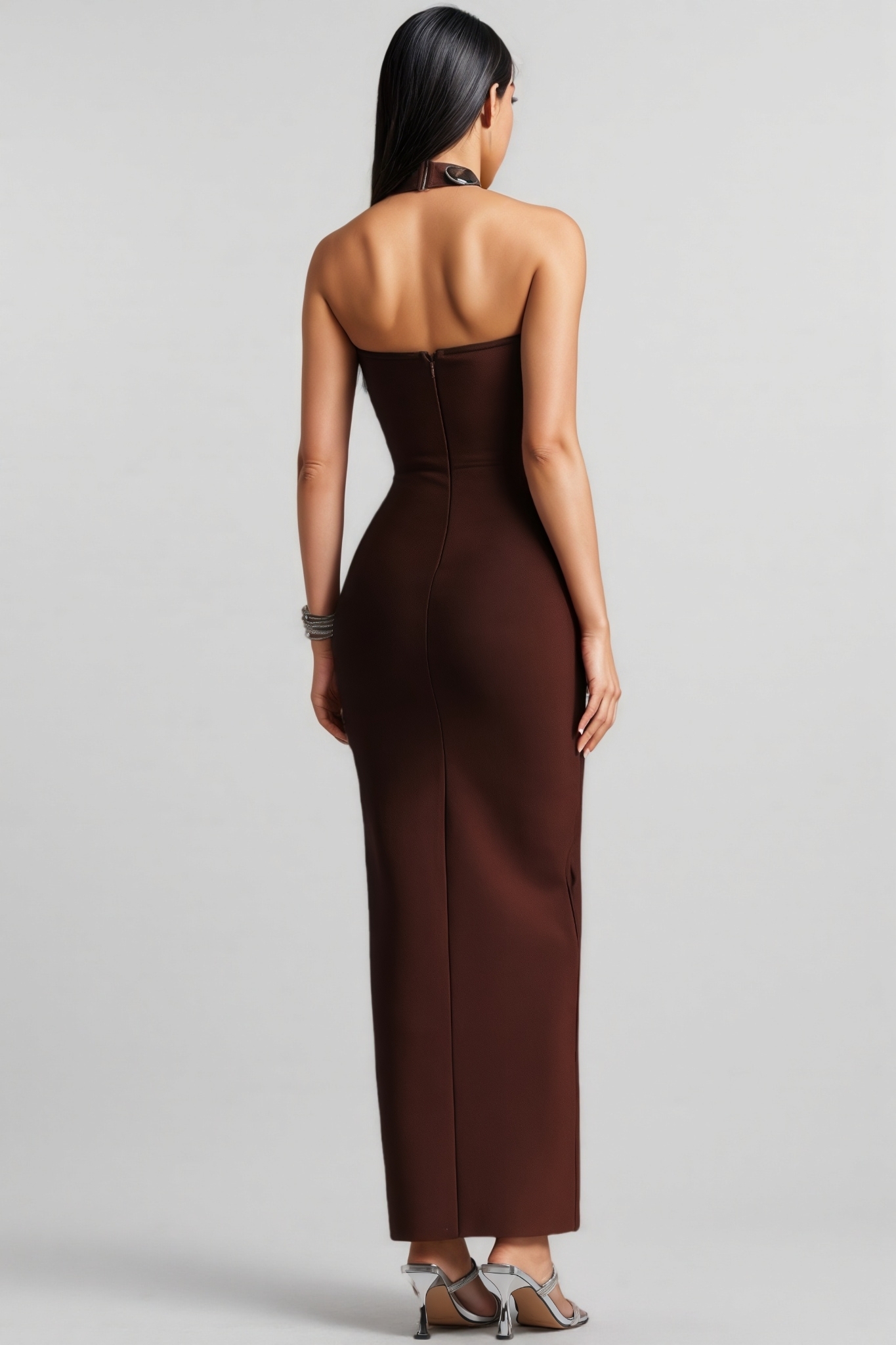 Wia Brown Halter Neck Bandage Maxi Dress
