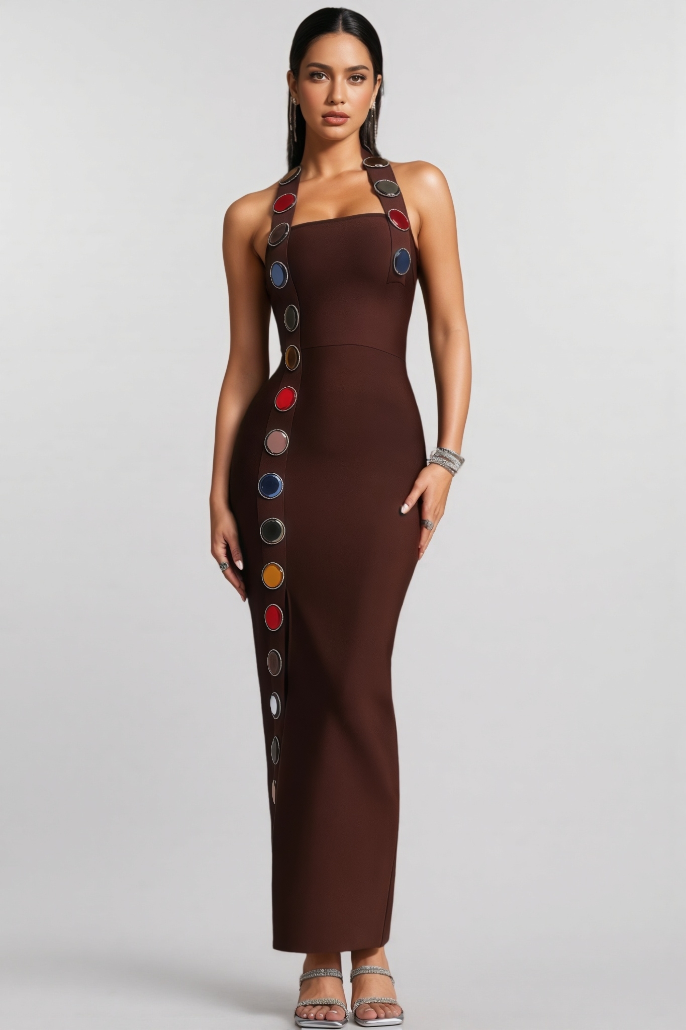 Wia Brown Halter Neck Bandage Maxi Dress