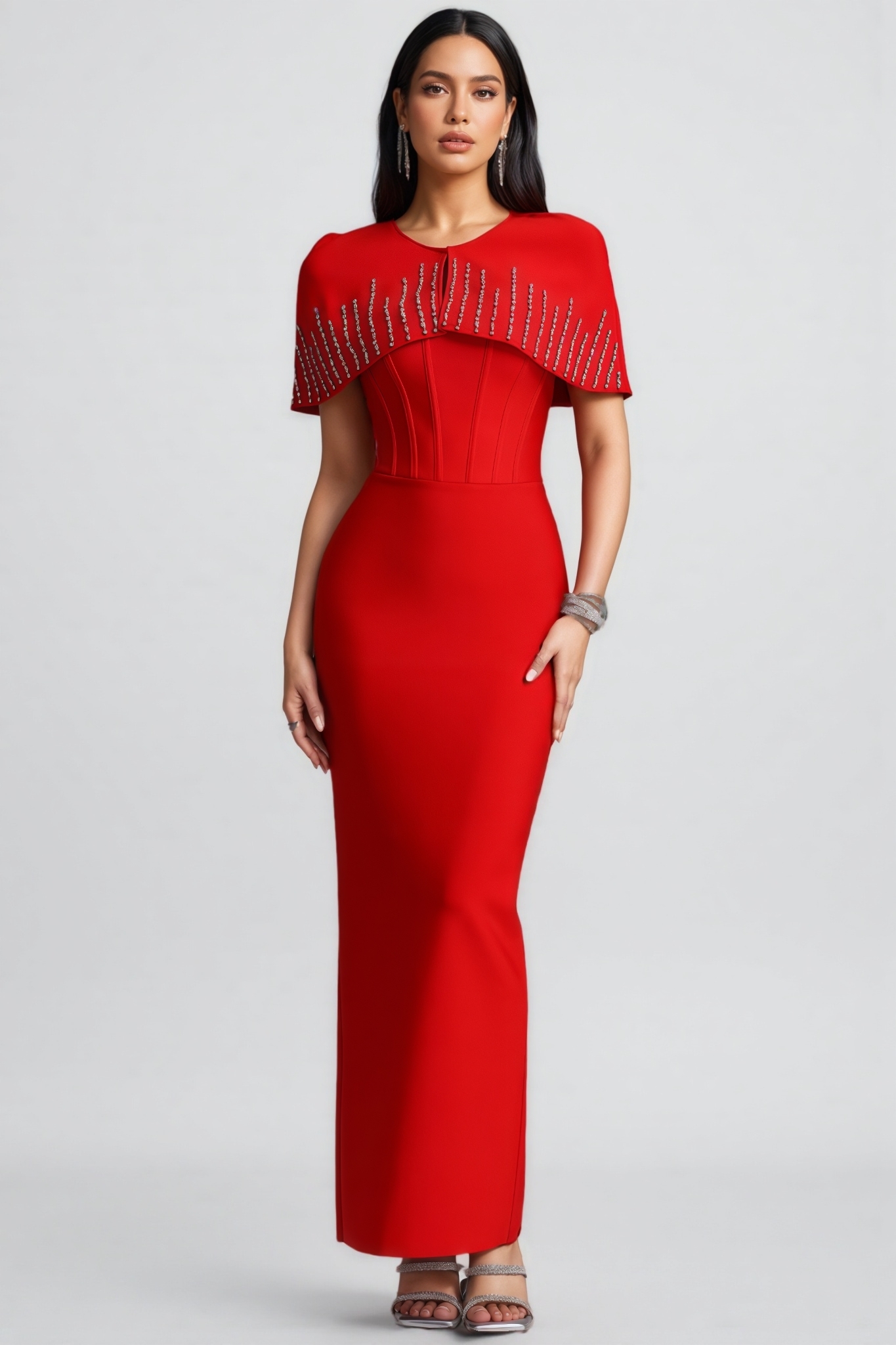 Slla Red Rhinestone Bandage Maxi Dress