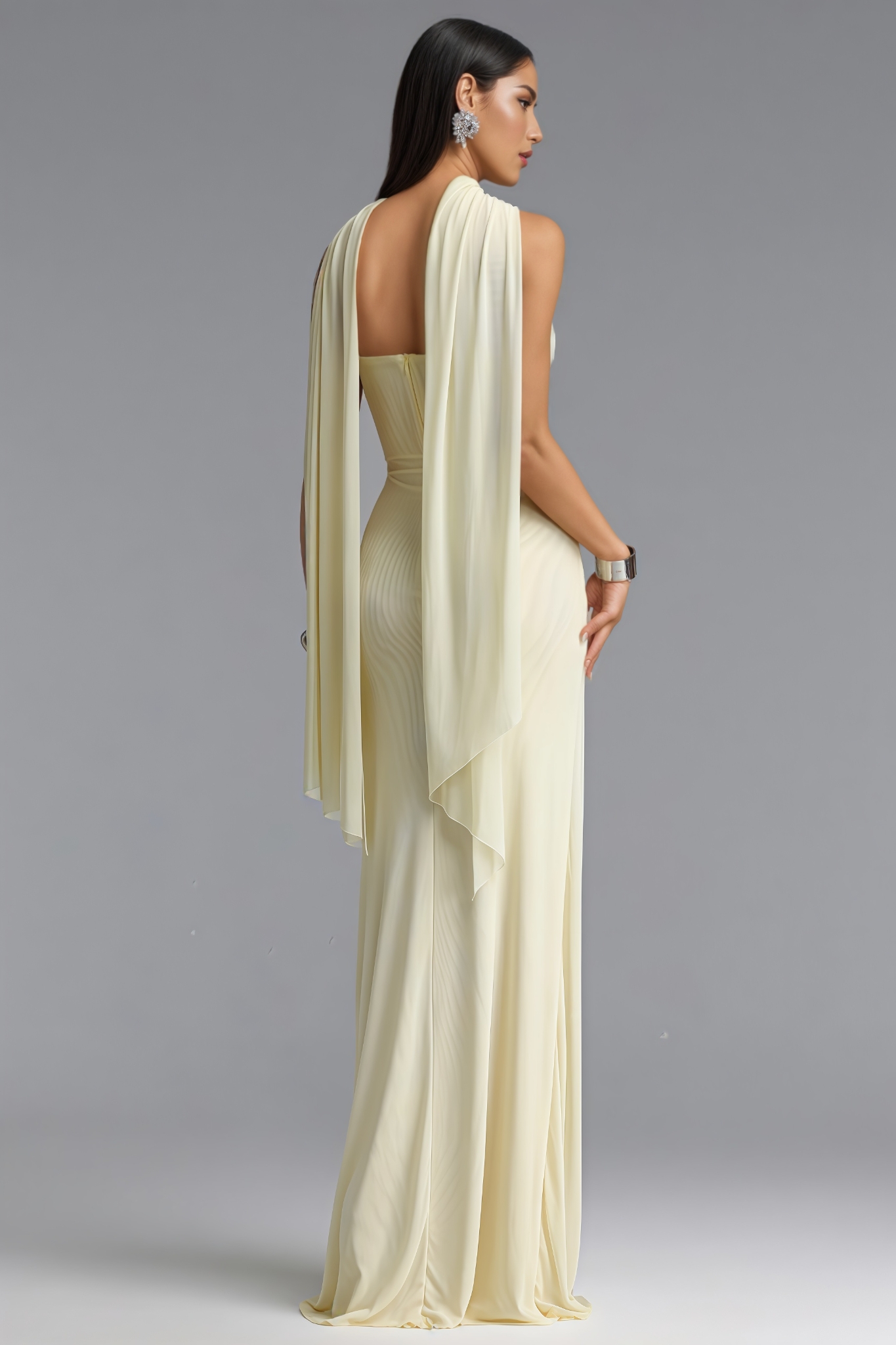 Joah Yellow Strapless Ruched Mesh Maxi Dress