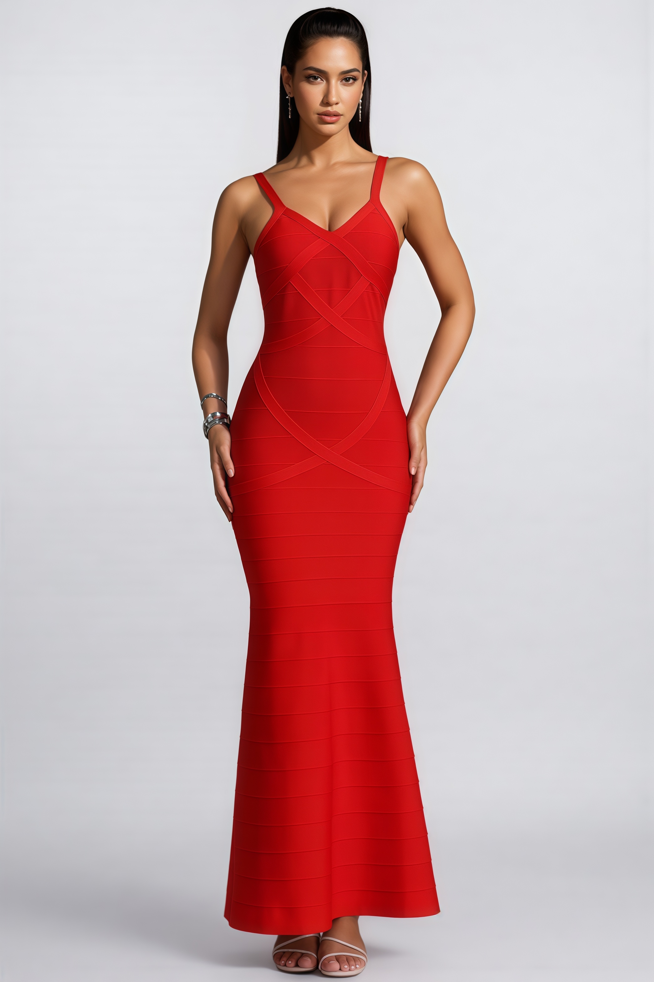 Bobert Red Halter Bandage Maxi Dress