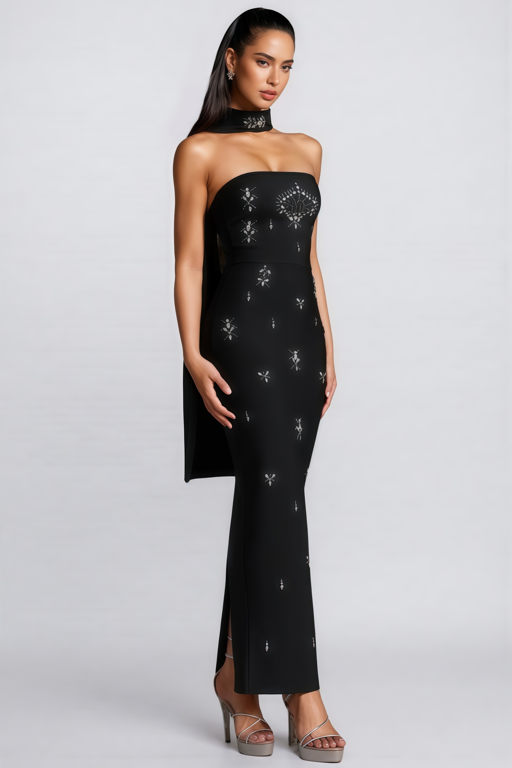 Gudson Black Strapless Bandage Maxi Dress