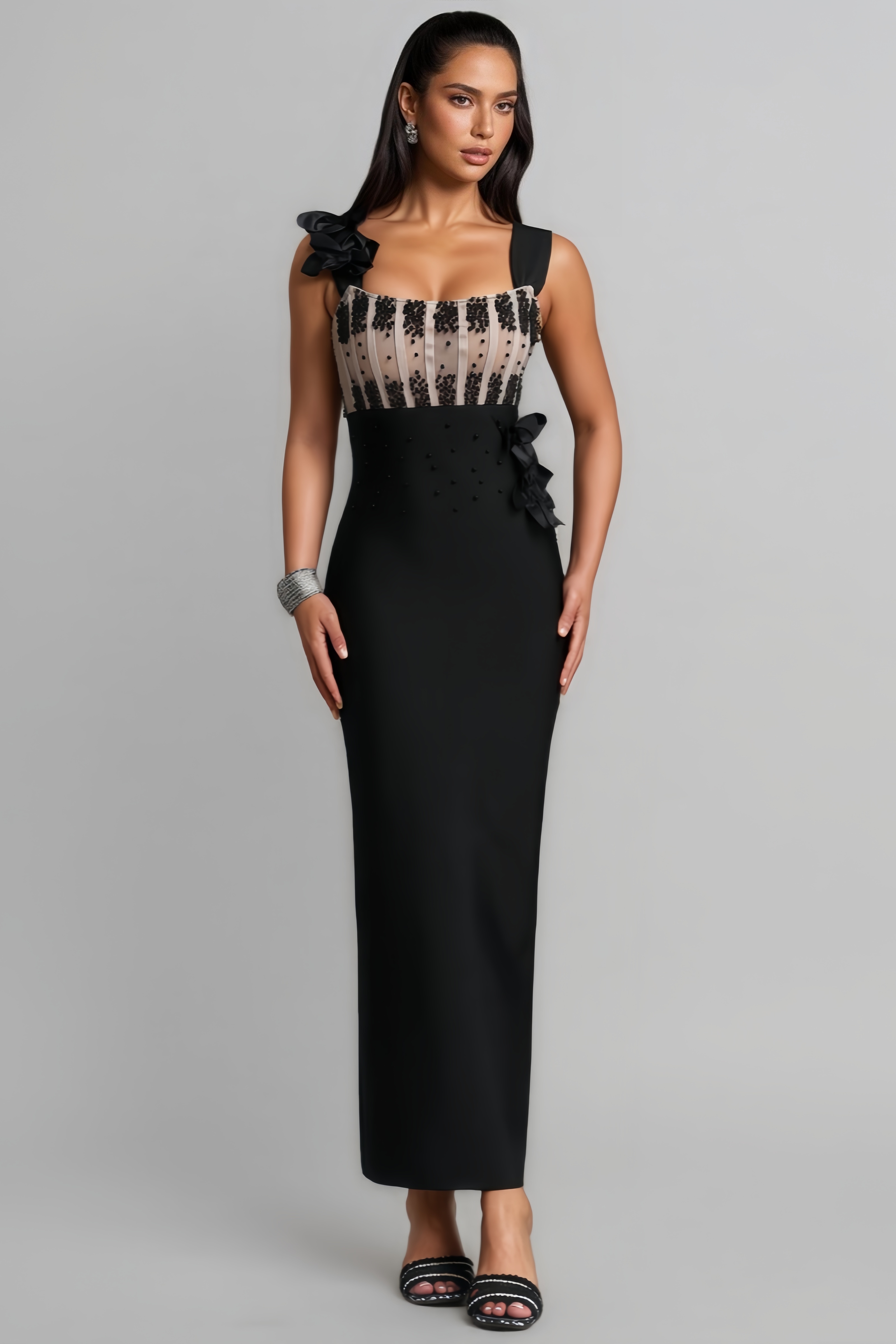 Frva Black Pearl Bandage Maxi Dress