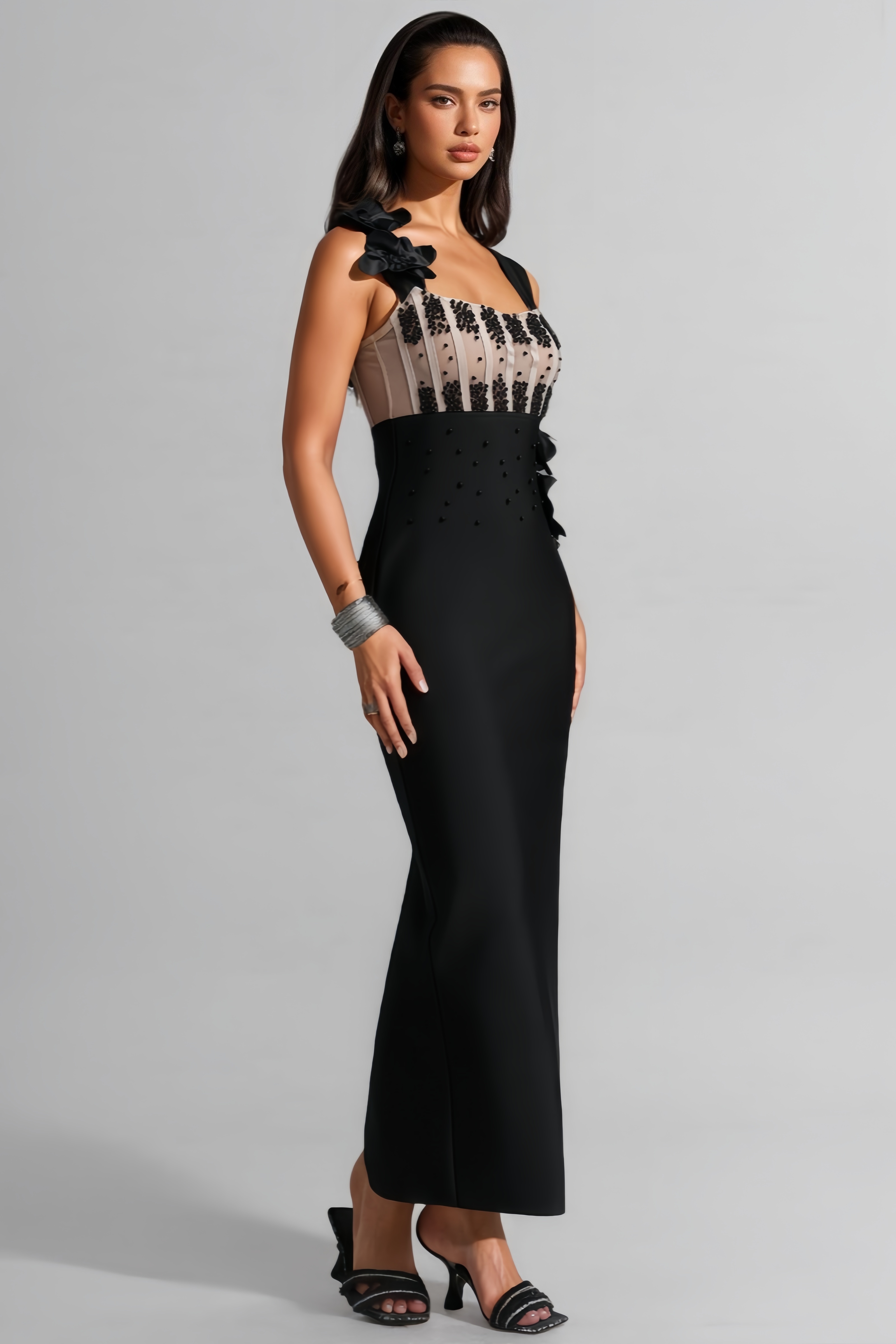 Frva Black Pearl Bandage Maxi Dress