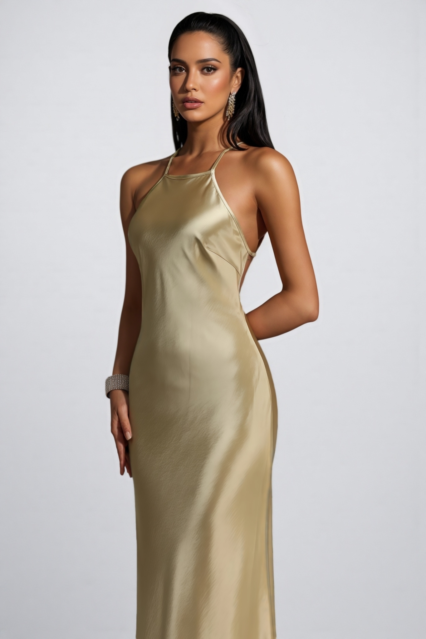 Eade Yellow Backless Satin Maxi Dress