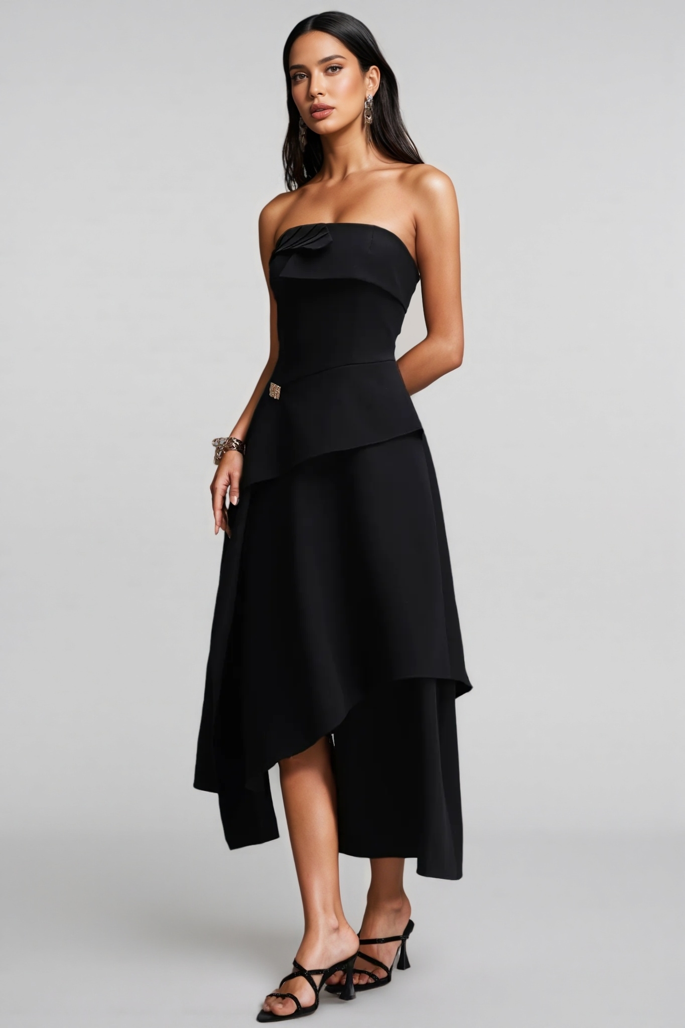 Nonathan Black Strapless Woven Midi Dress