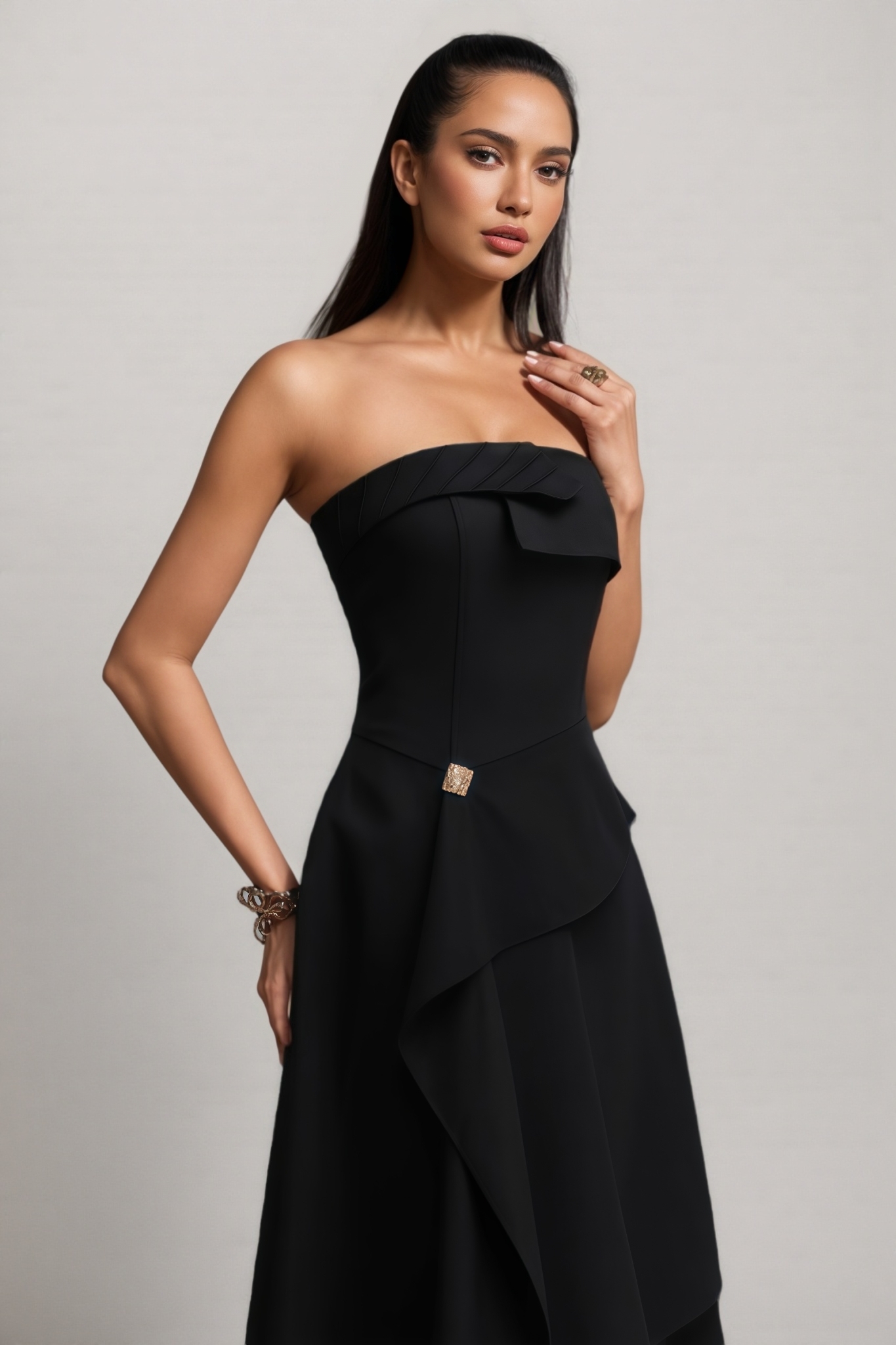 Nonathan Black Strapless Woven Midi Dress