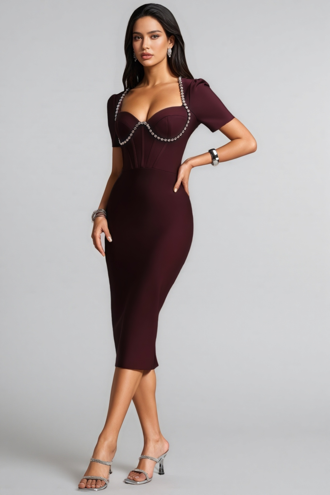 Gadie Red Short Sleeve Bandage Midi Dress
