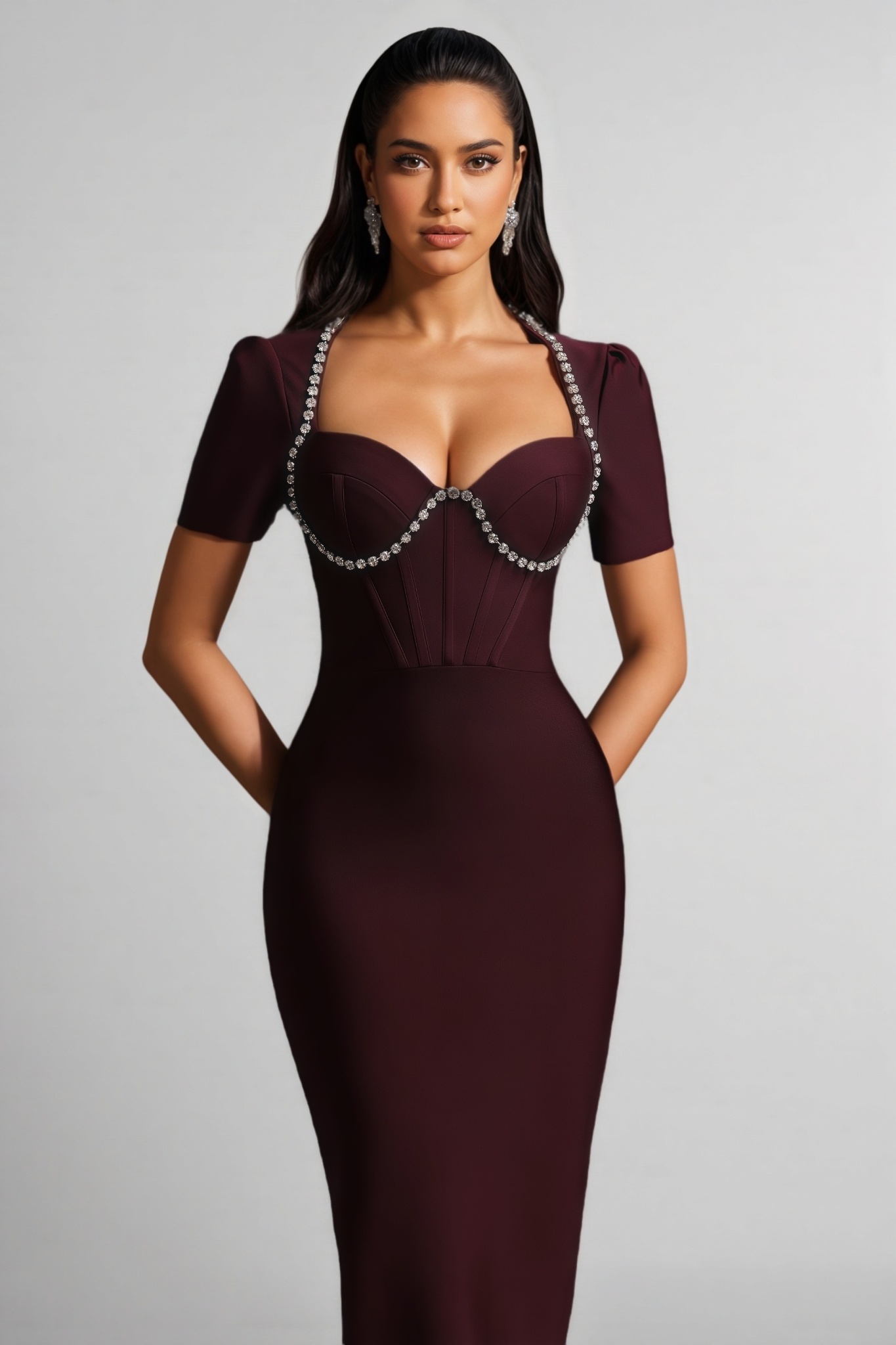 Gadie Red Short Sleeve Bandage Midi Dress
