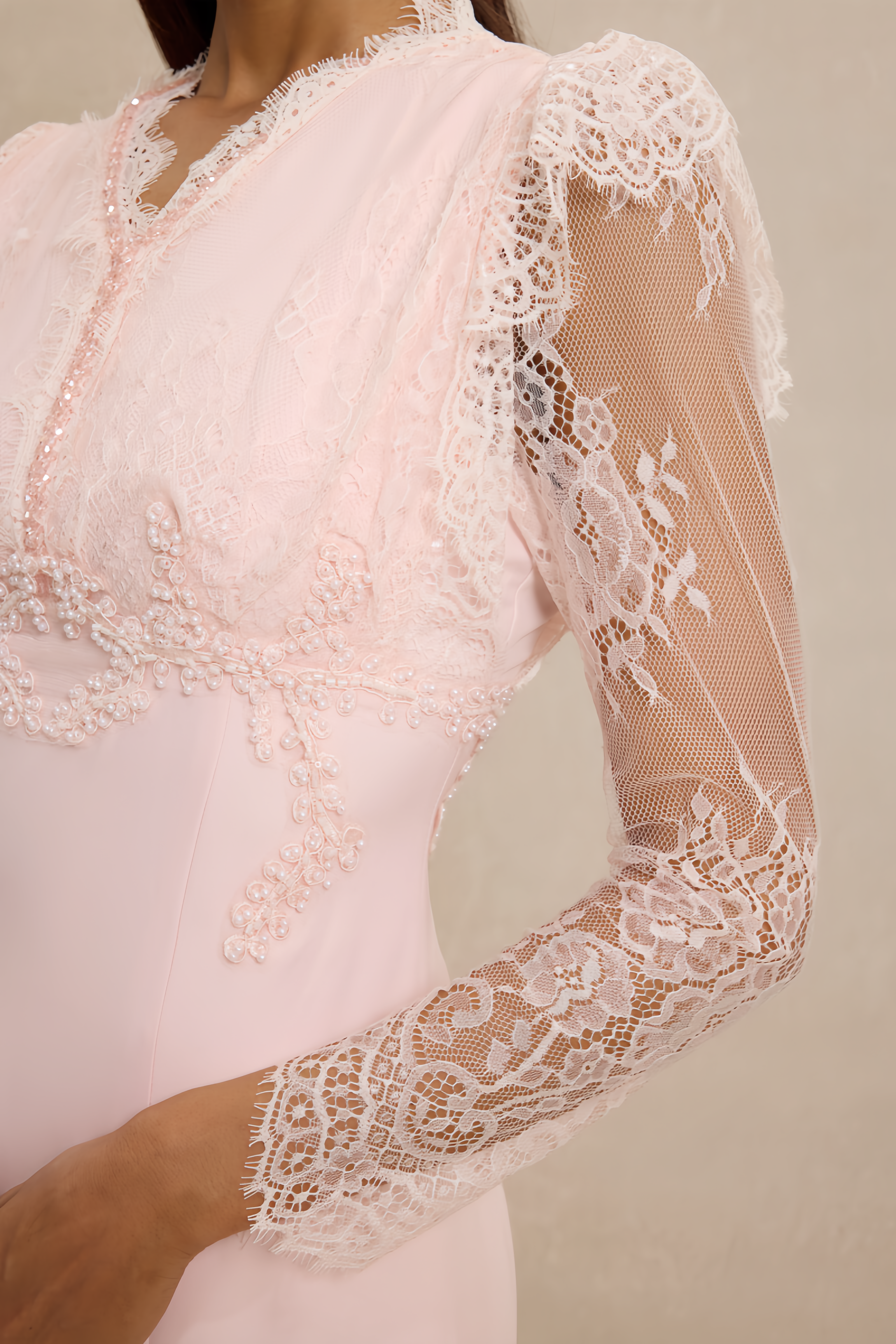 Flime Pink Long Sleeve Lace Maxi Dress