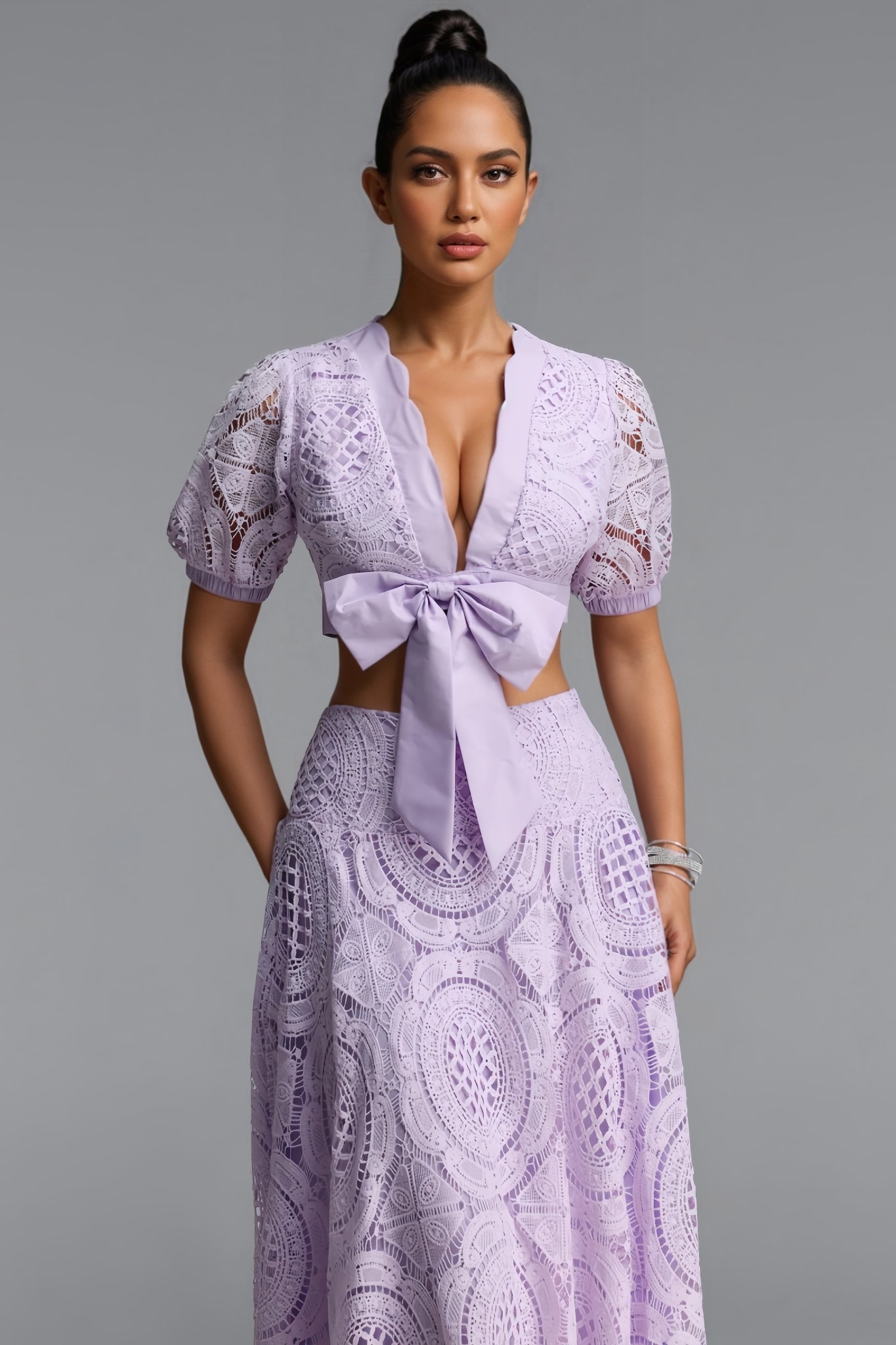 Murora Purple Lace Maxi Dress Set
