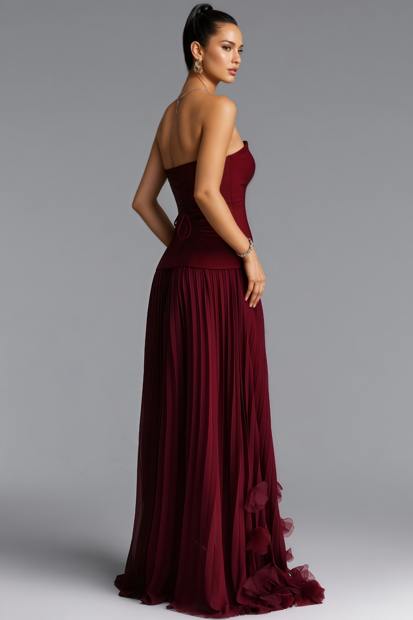 Qyior Red Strapless Petal Maxi Dress