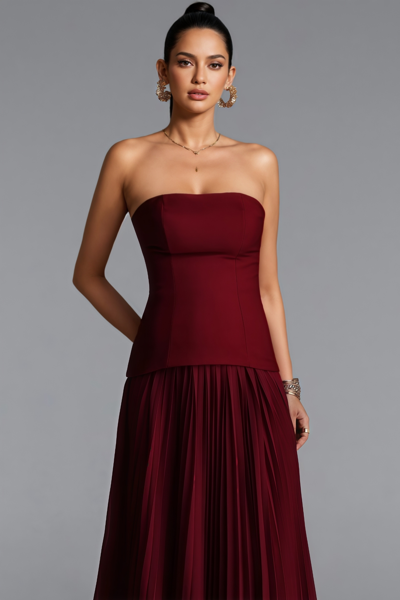 Qyior Red Strapless Petal Maxi Dress