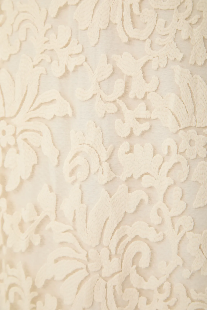 Rogane Beige Floral Lace Top Maxi Dress Set