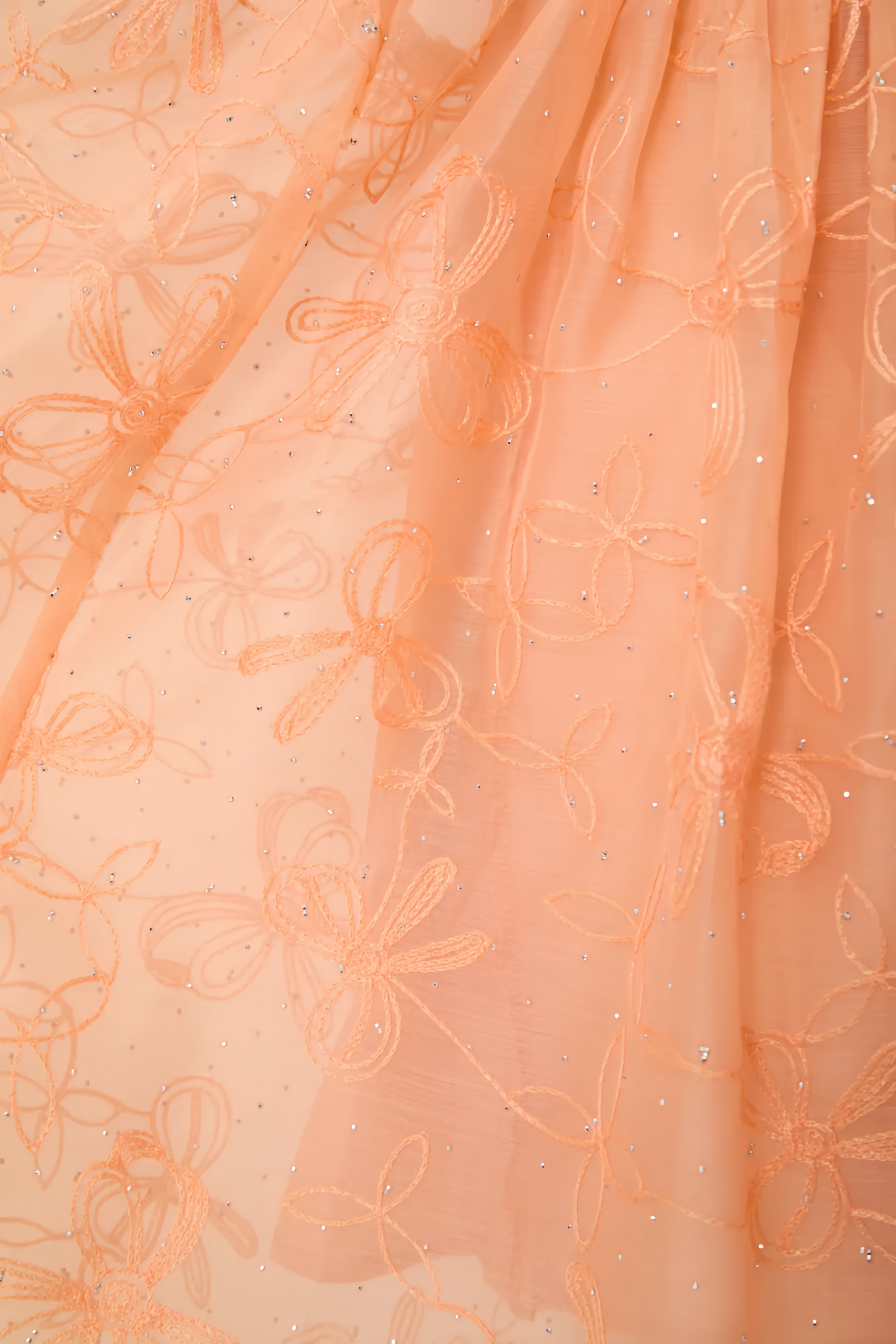 Norgve Orange Embroidered Short Puff Sleeve Midi Dress