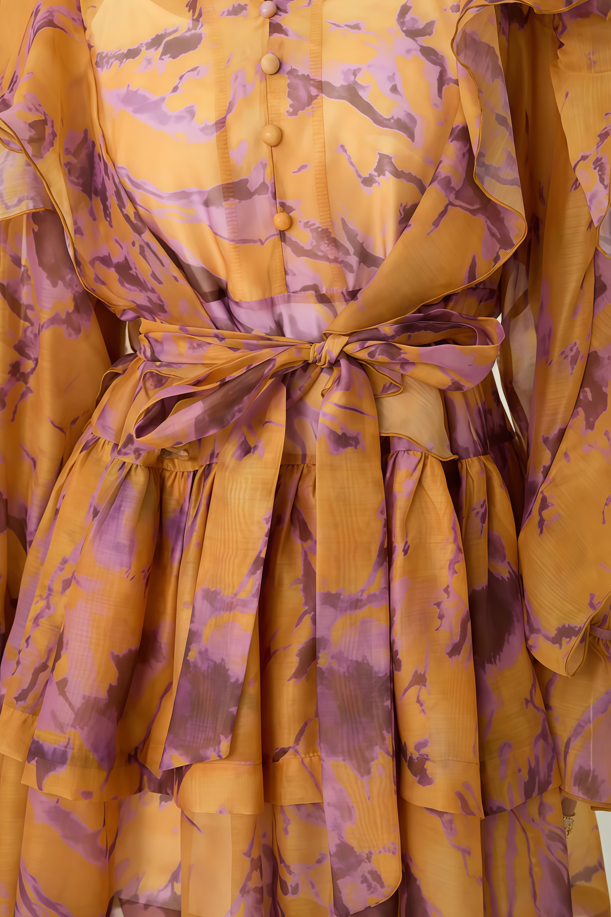Britan Orange Print Ruffle Shoulder Mini Dress