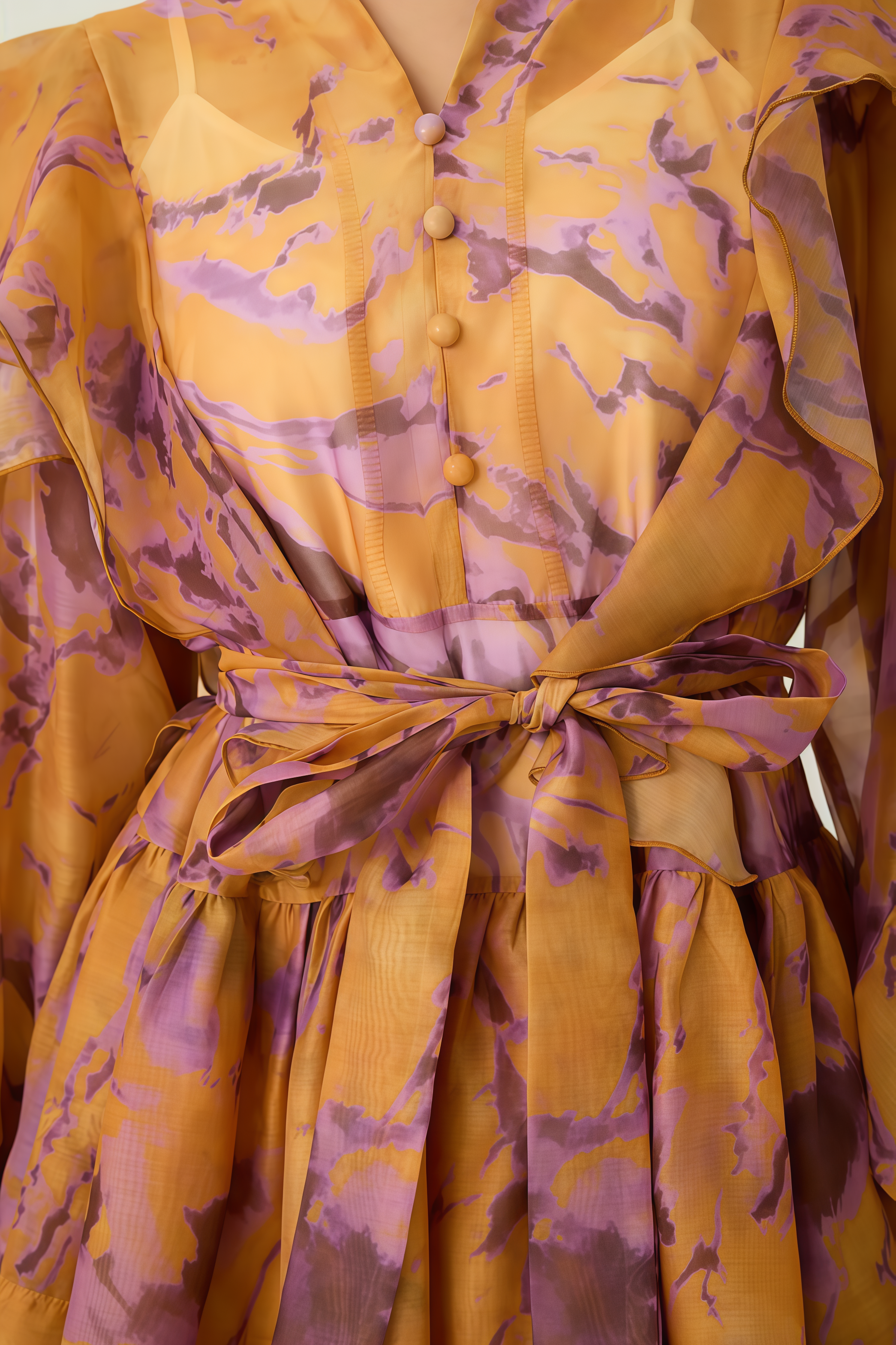 Britan Orange Print Ruffle Shoulder Mini Dress