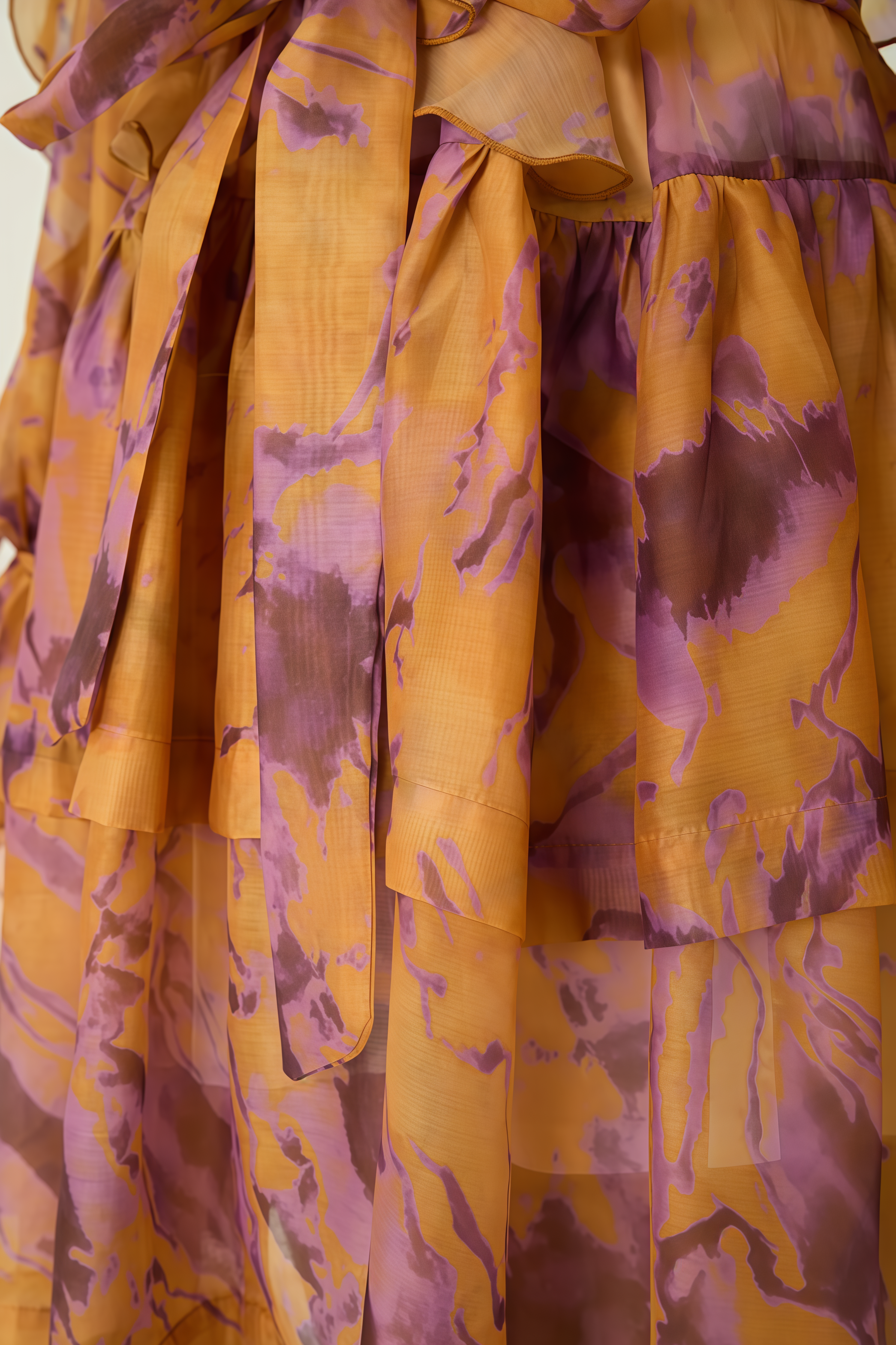Britan Orange Print Ruffle Shoulder Mini Dress