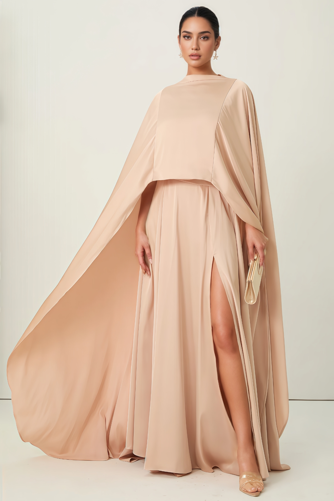Sernilty Pink Draped Cape Top Maxi Dress Set
