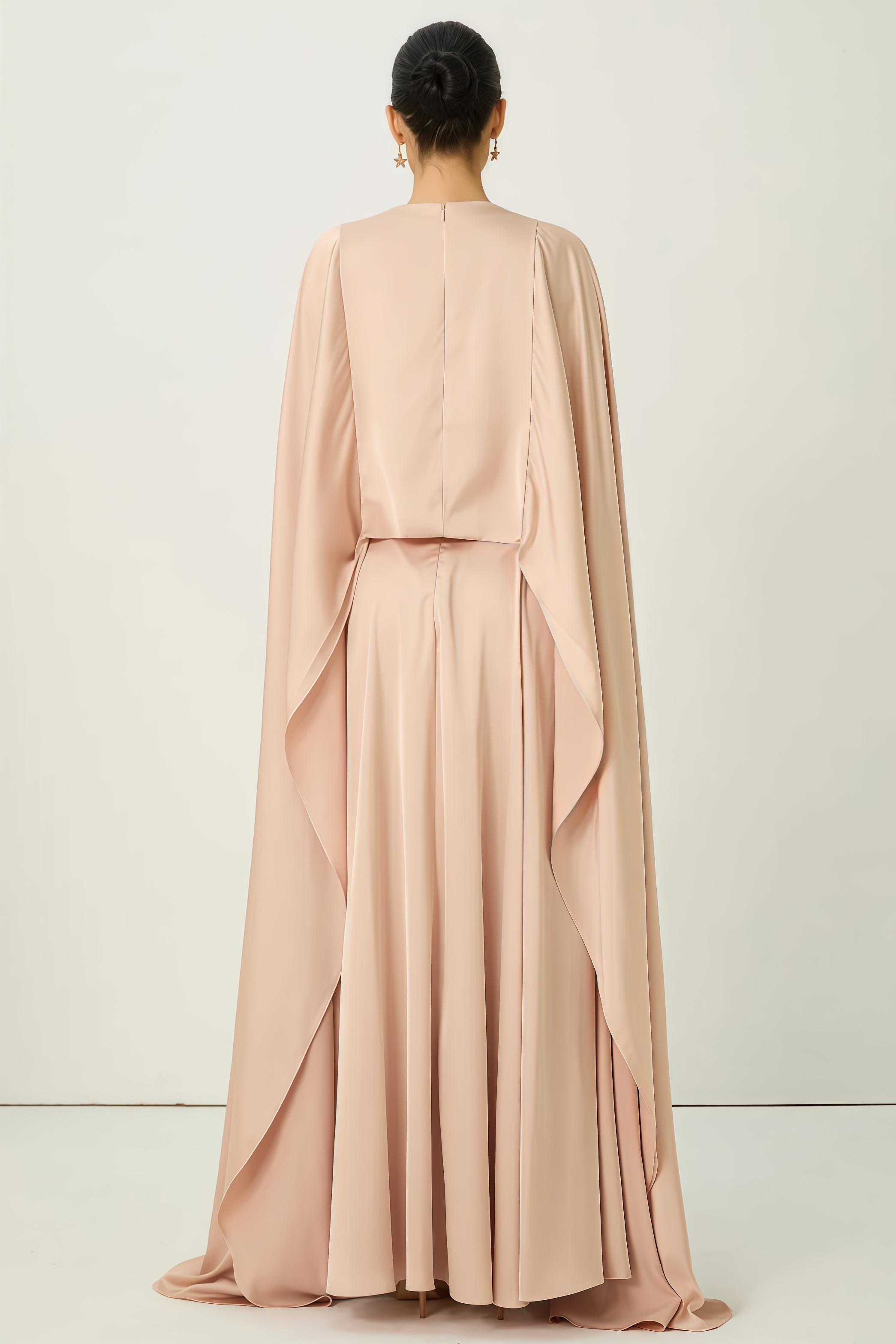 Sernilty Pink Draped Cape Top Maxi Dress Set