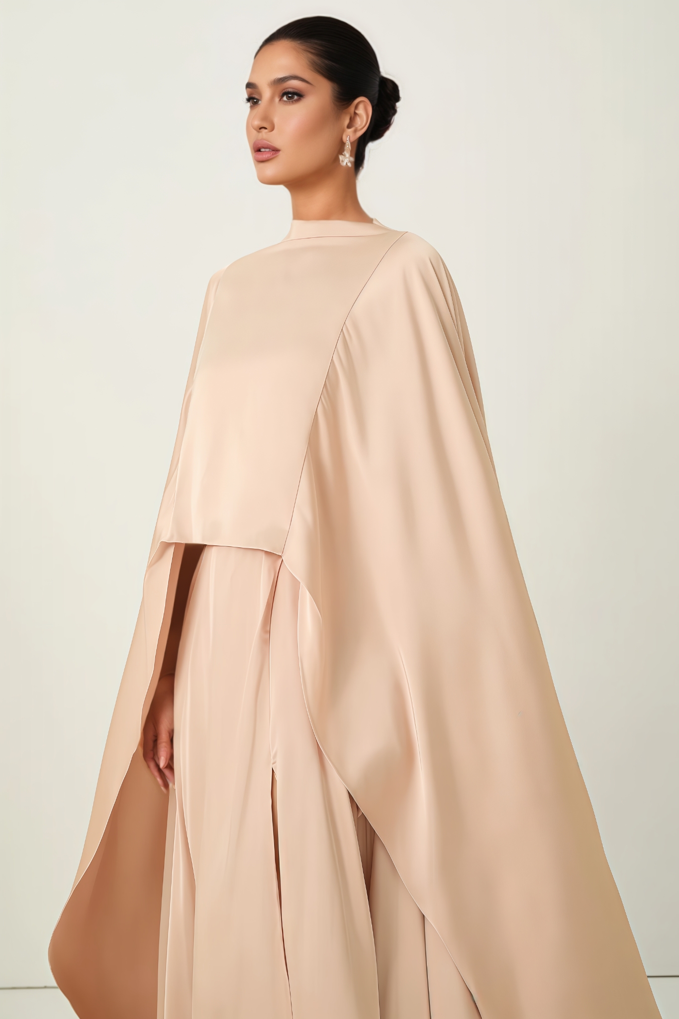 Sernilty Pink Draped Cape Top Maxi Dress Set