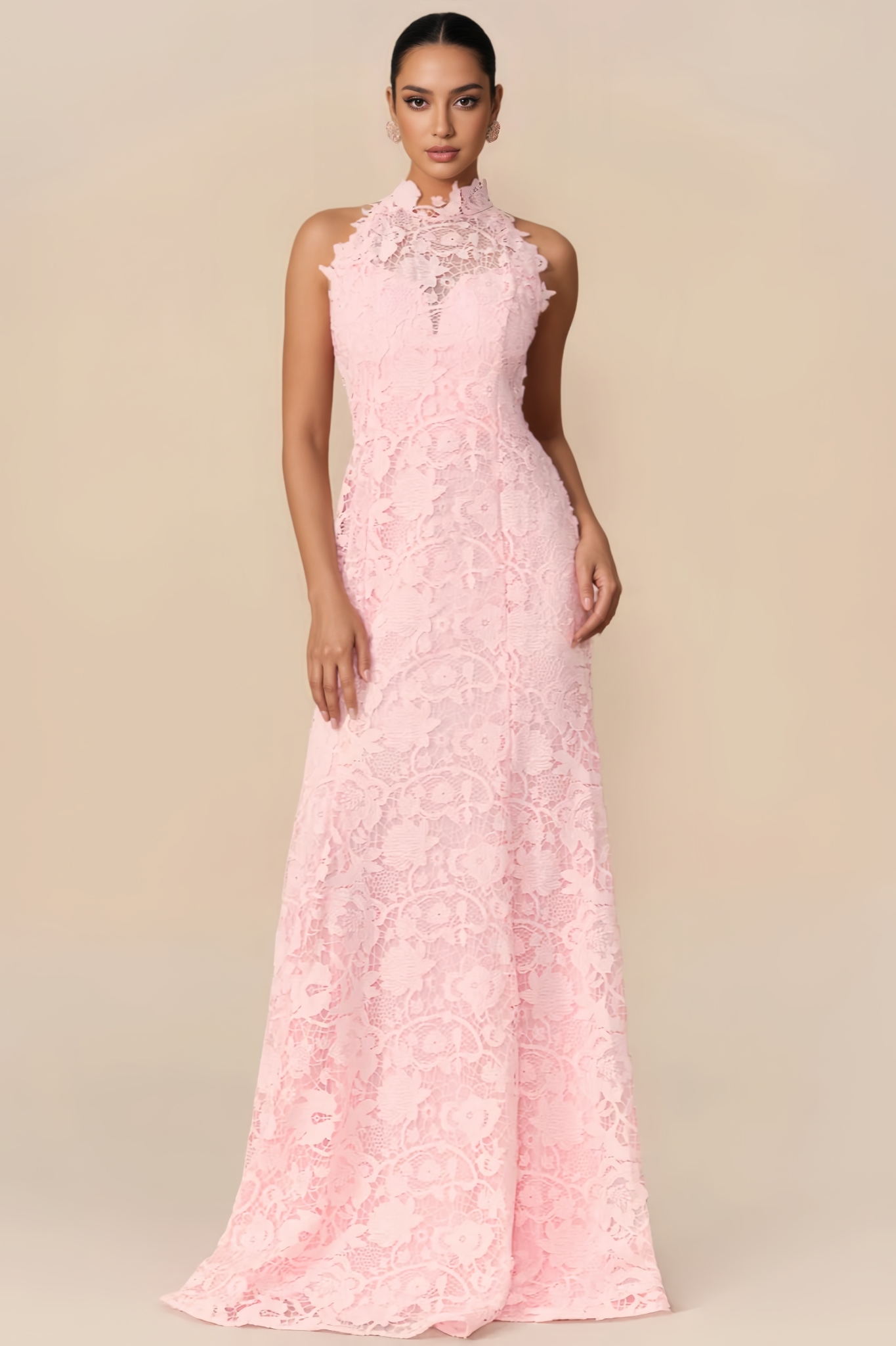 Eoven Pink Sleeveless Lace Fishtail Maxi Dress