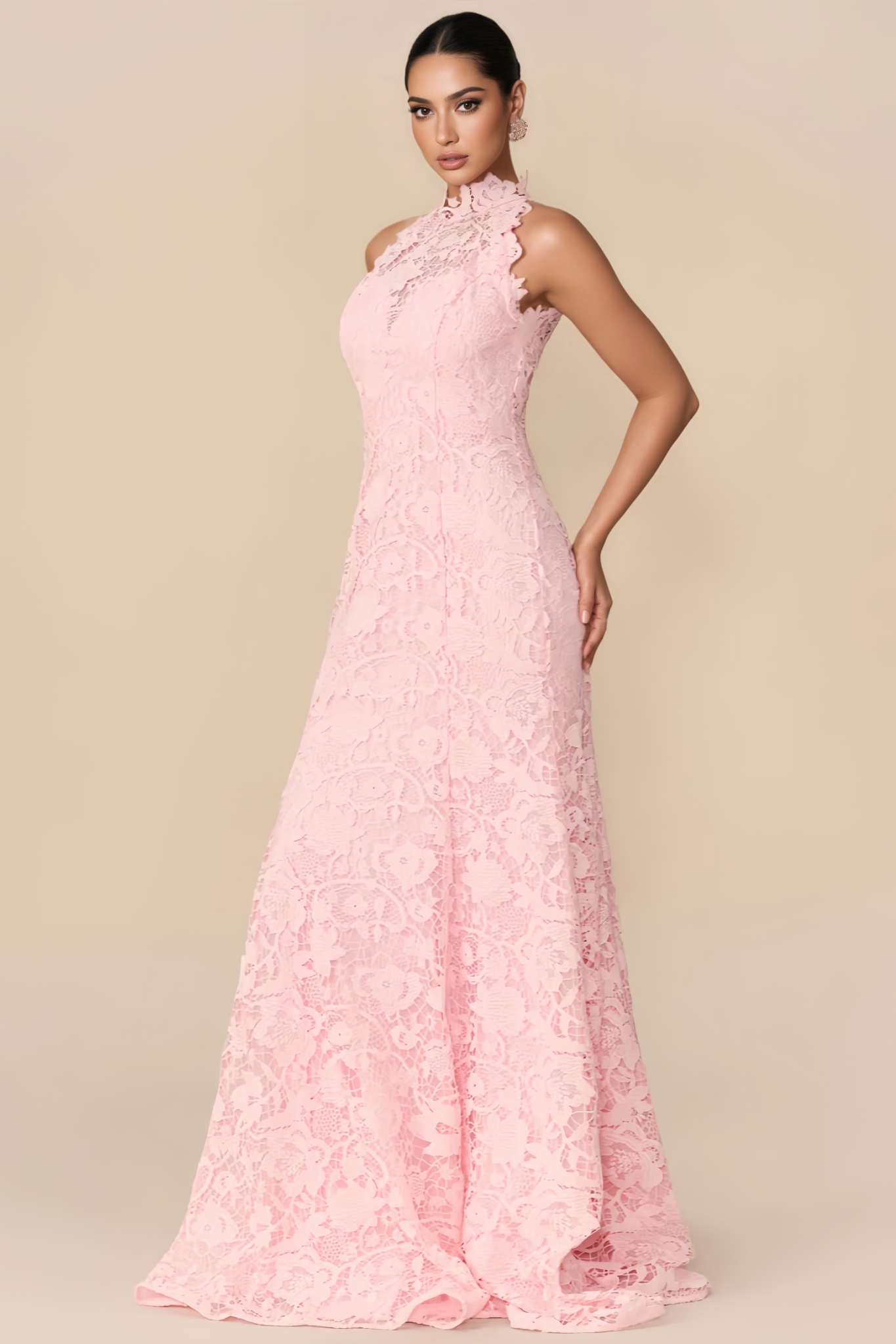 Eoven Pink Sleeveless Lace Fishtail Maxi Dress