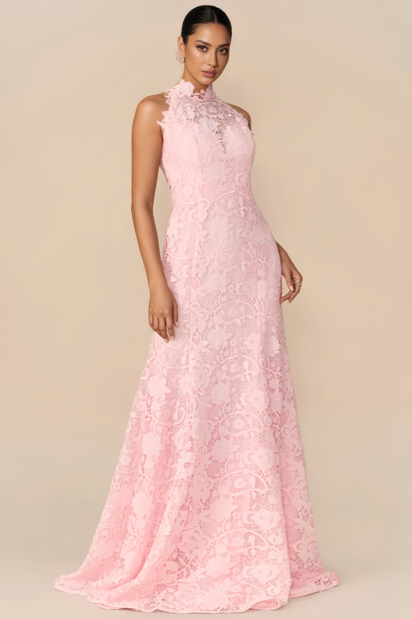 Eoven Pink Sleeveless Lace Fishtail Maxi Dress