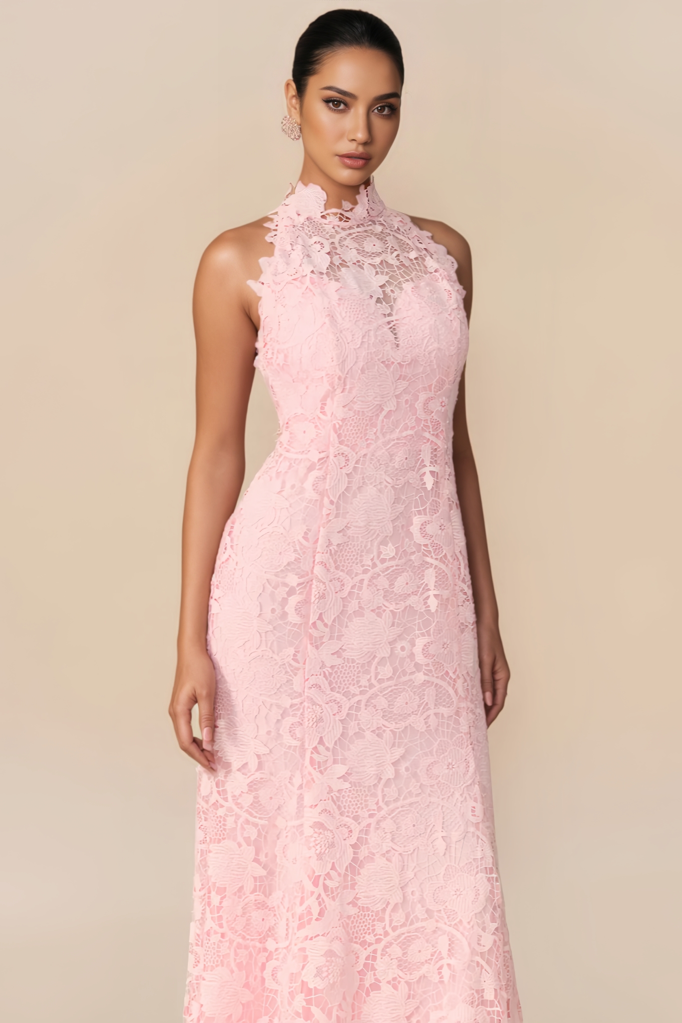 Eoven Pink Sleeveless Lace Fishtail Maxi Dress