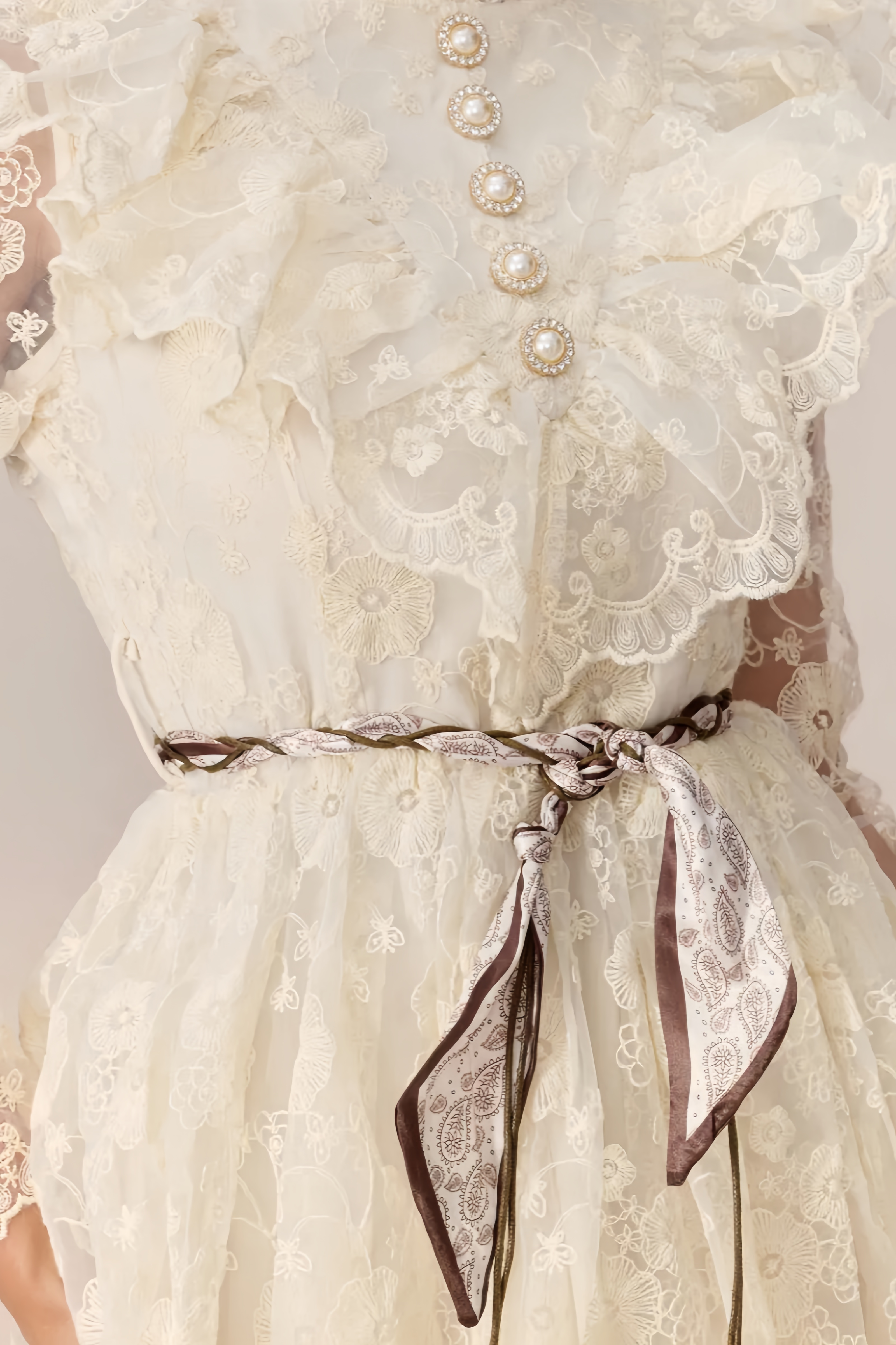 Fhloe Beige Long Sleeve Lace Ruffle Maxi Dress