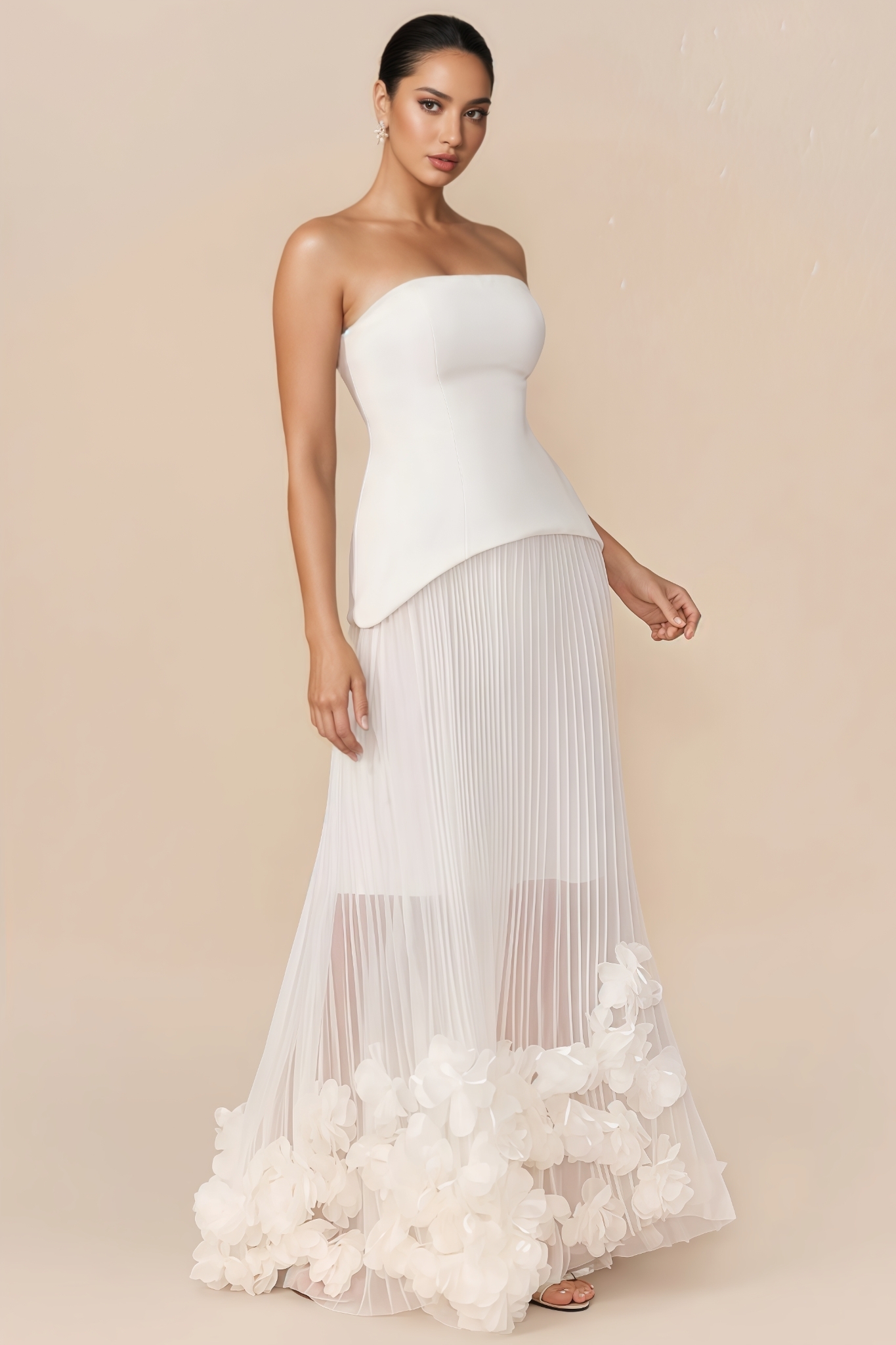 Doren Red Strapless Petal Maxi Dress