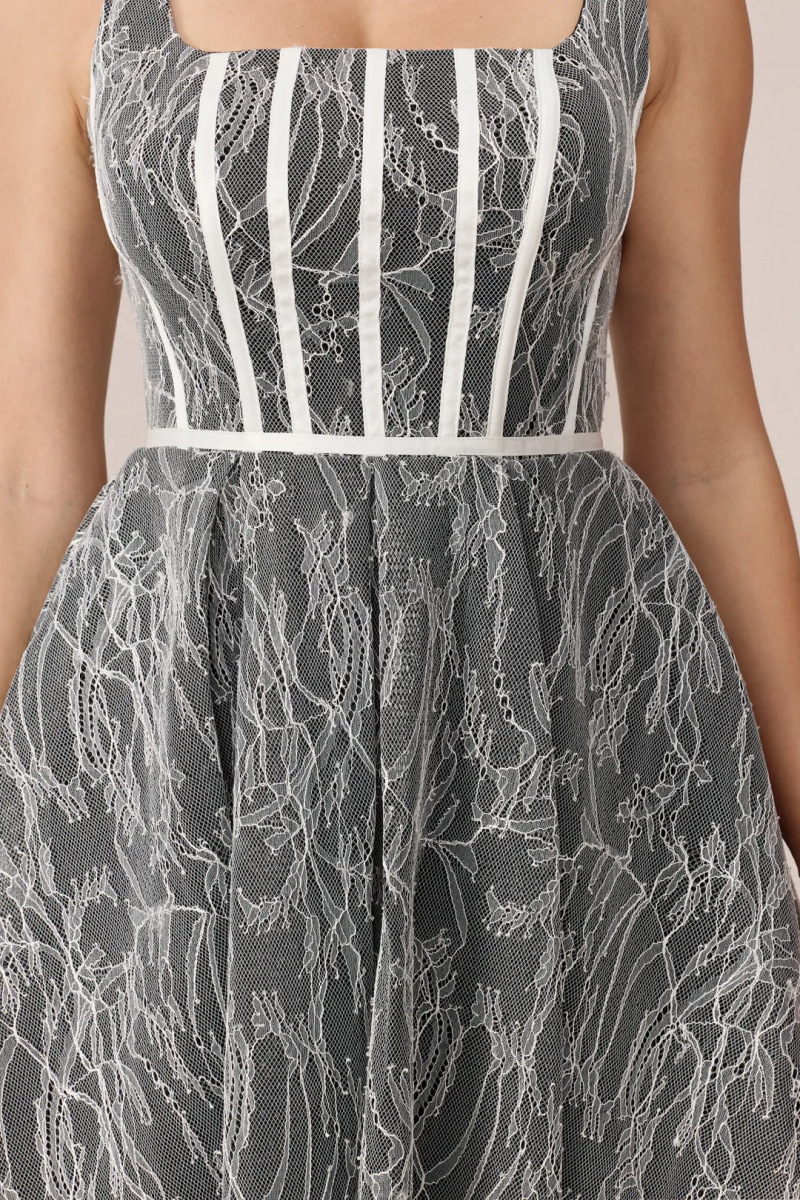 Jabriella Grey Halter Lace Mesh Maxi Dress