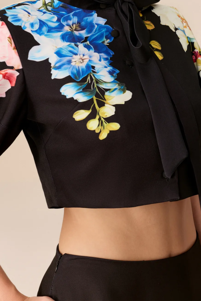Xictoria Black Short Sleeve Floral Maxi Dress Set