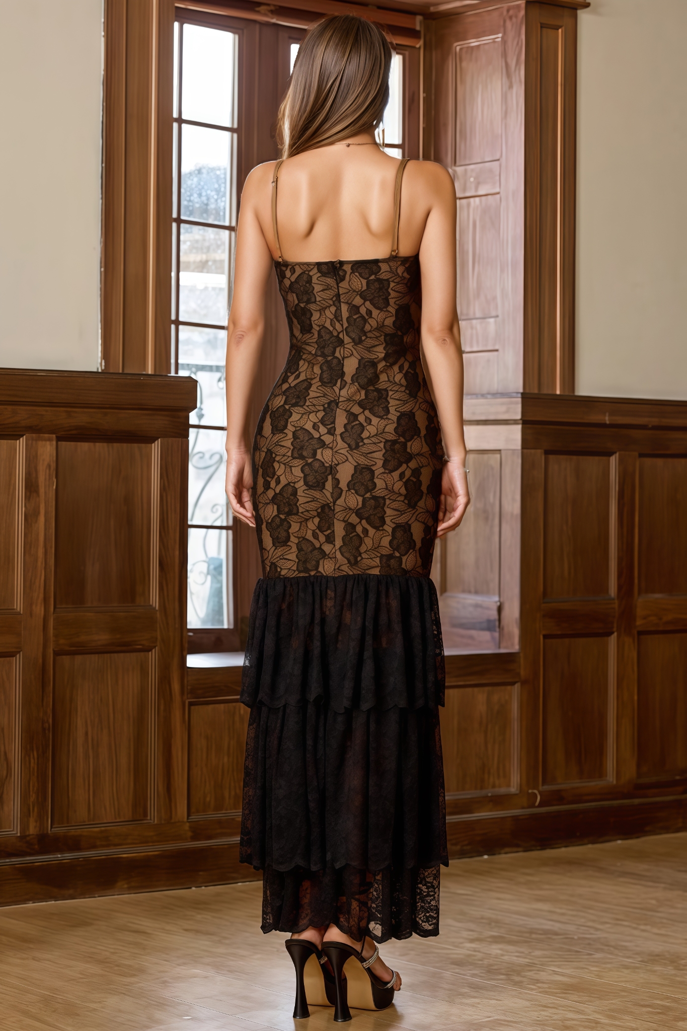 Jorent Black Lace Mermaid Maxi Dress