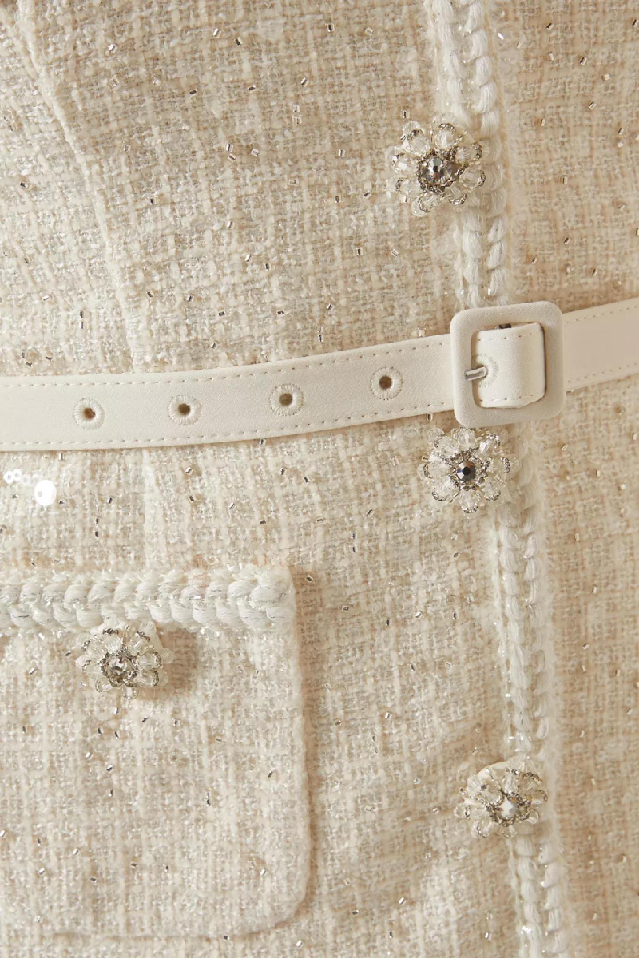 Zahra White Boucle Belted Midi Dress Set