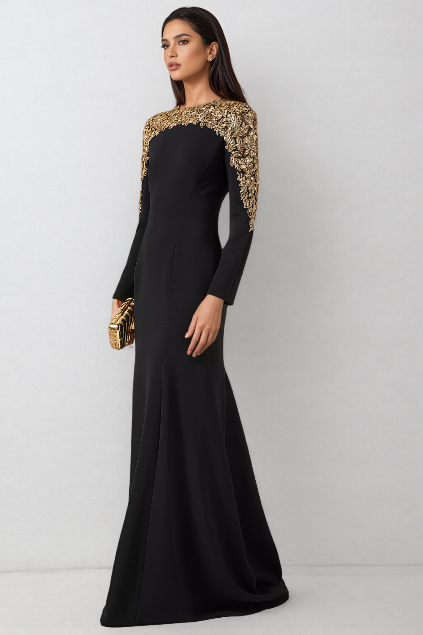 Sibyl Black Long Sleeve Sequin Maxi Dress