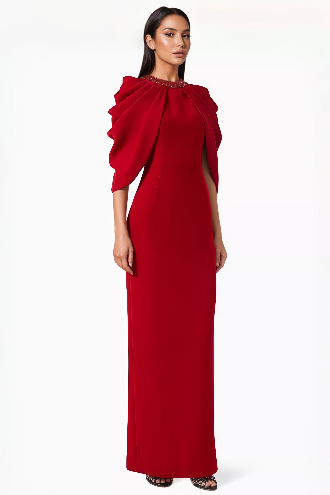 Havord Red Cap Sleeve Maxi Dress