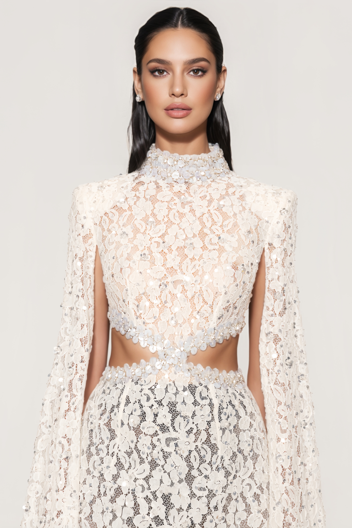 Ernlow White Sequin Cut Out Maxi Dress