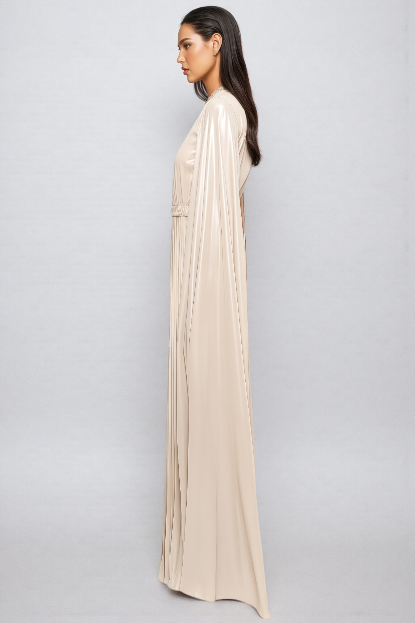 Xevra Beige Cape Design Maxi Dress