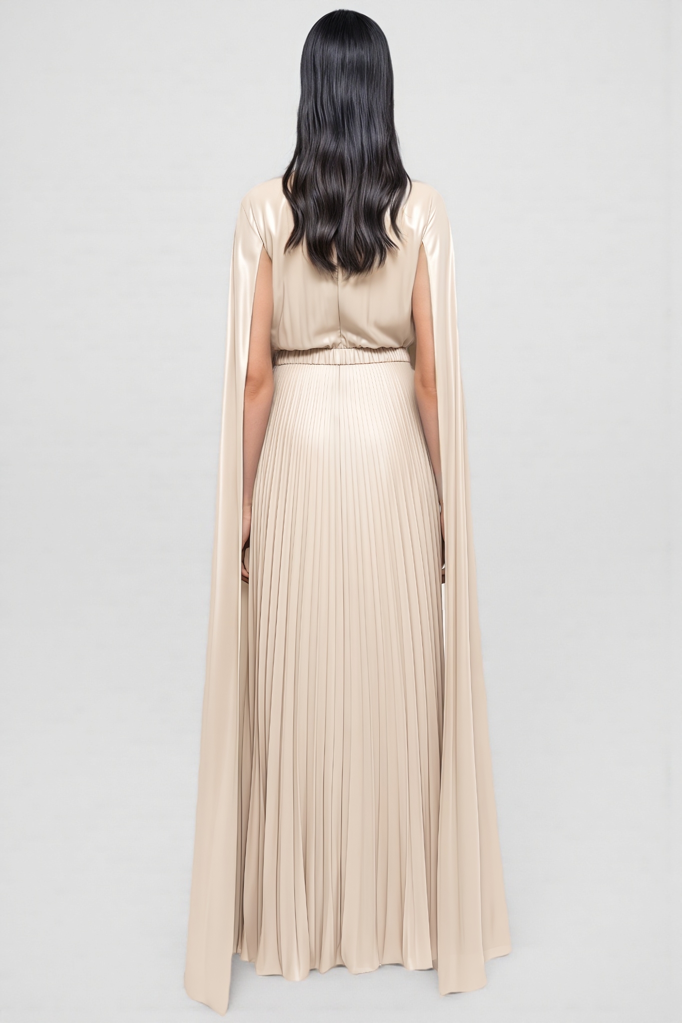 Xevra Beige Cape Design Maxi Dress