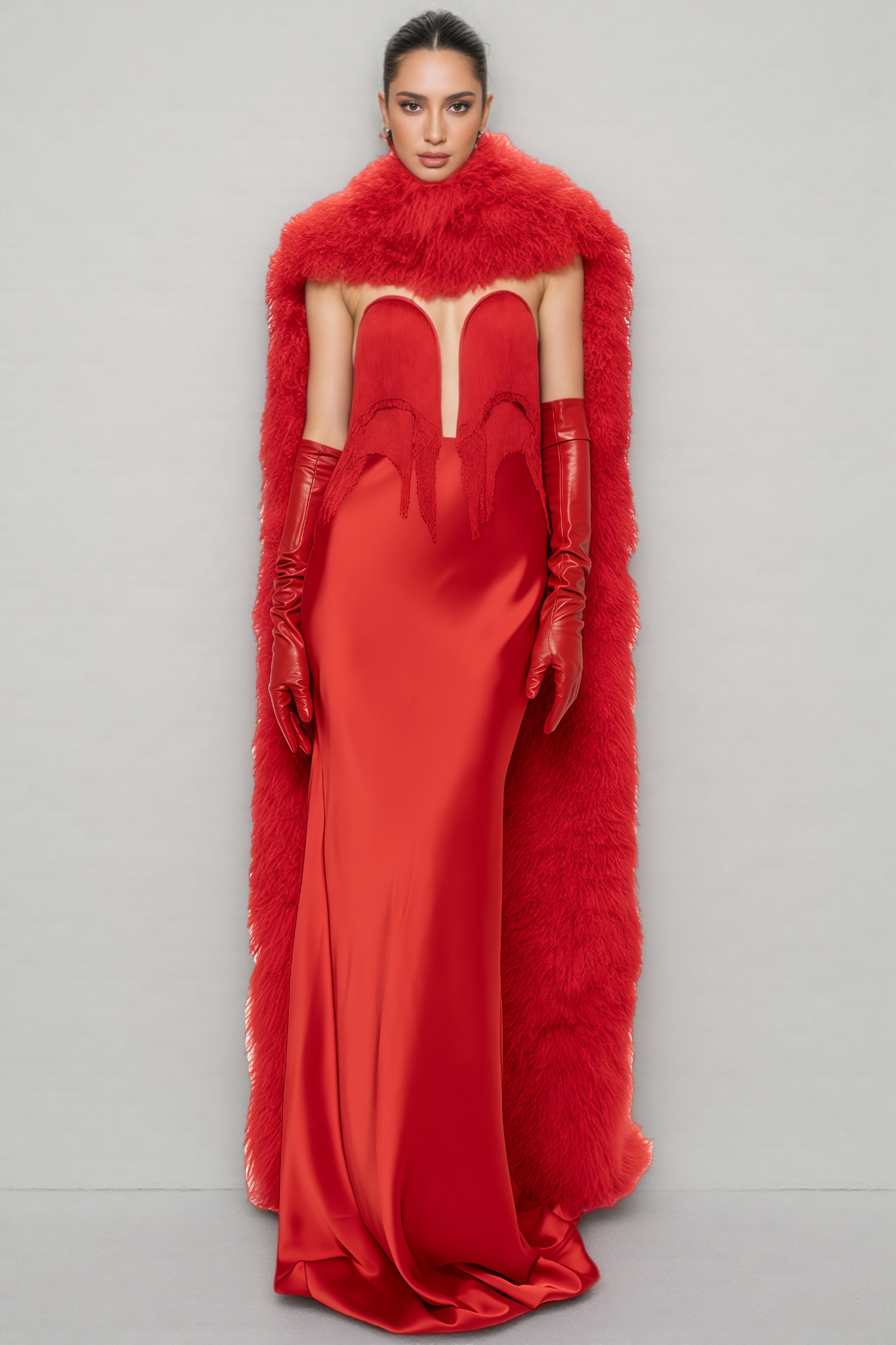 Lupita Red Strapless Fringe Maxi Dress