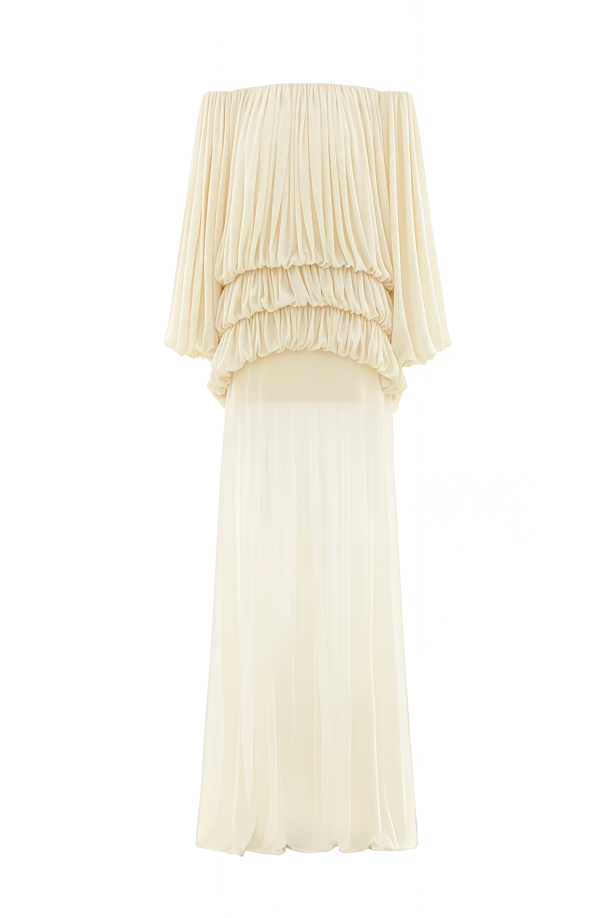 Paleb Yellow Off The Shoulder Mesh Maxi Dress Set