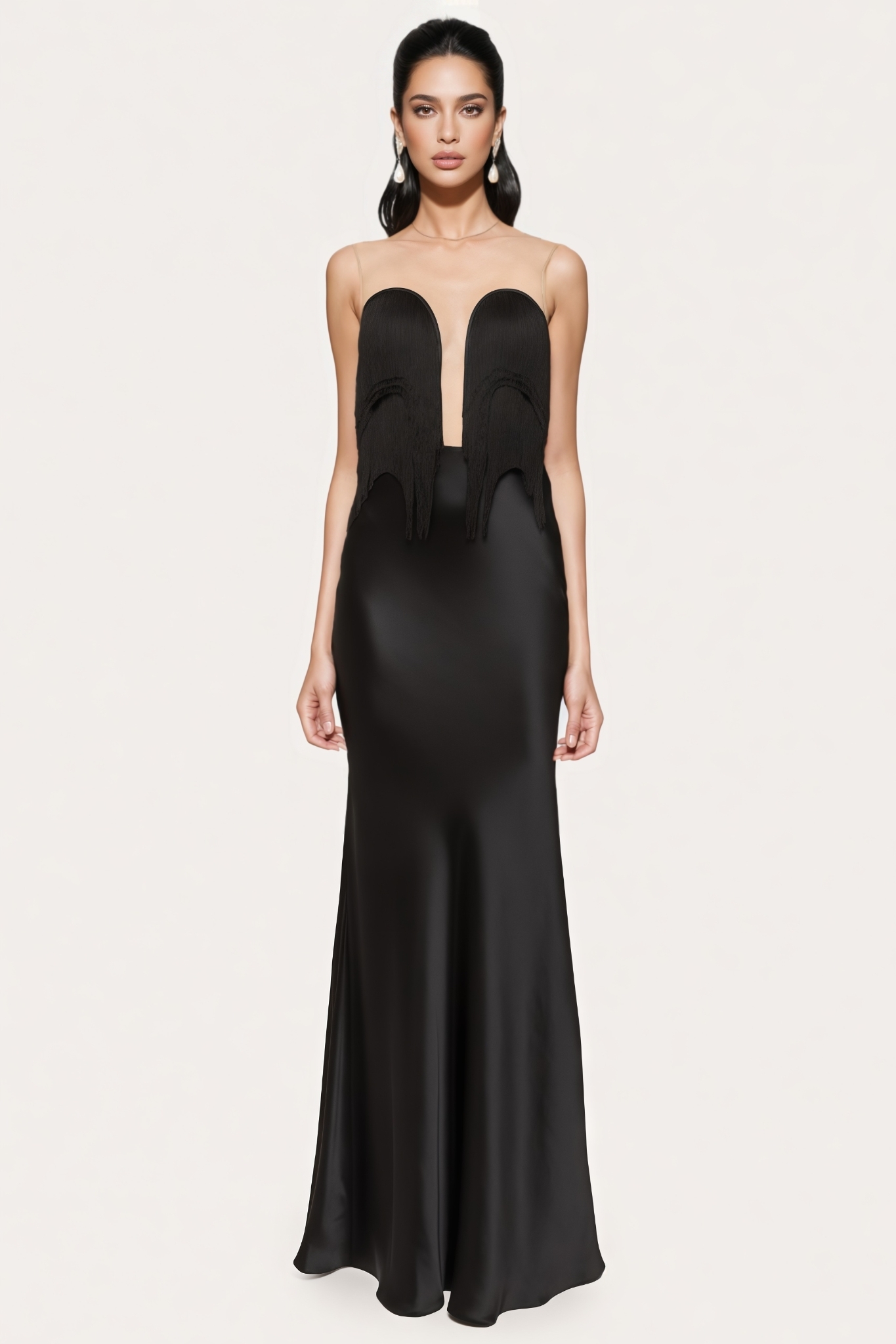 Alxrnder Fringed Strapless Mermaid Maxi Dress