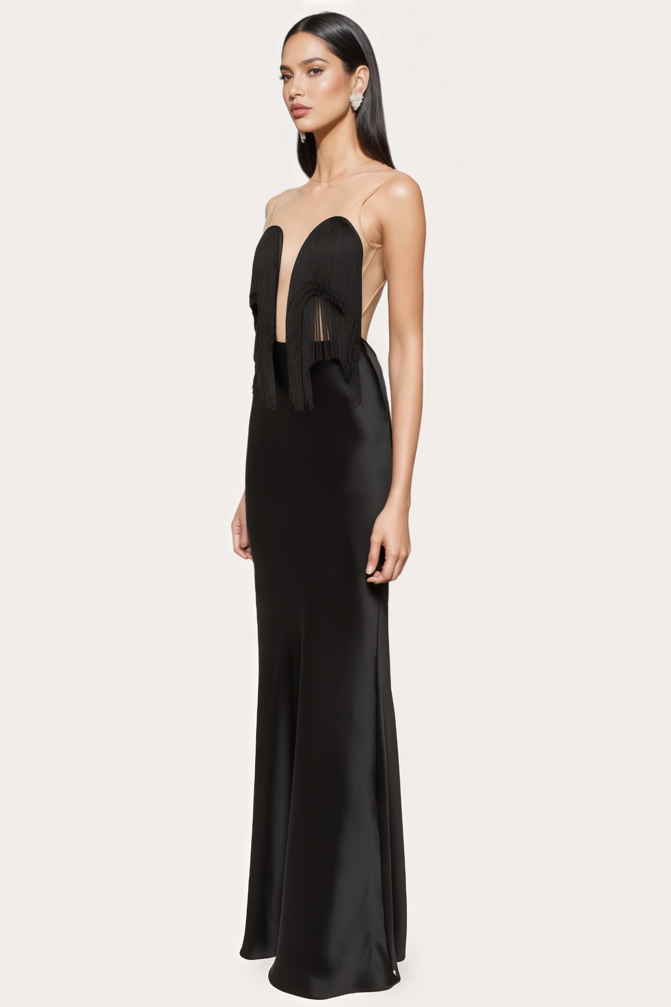 Alxrnder Fringed Strapless Mermaid Maxi Dress