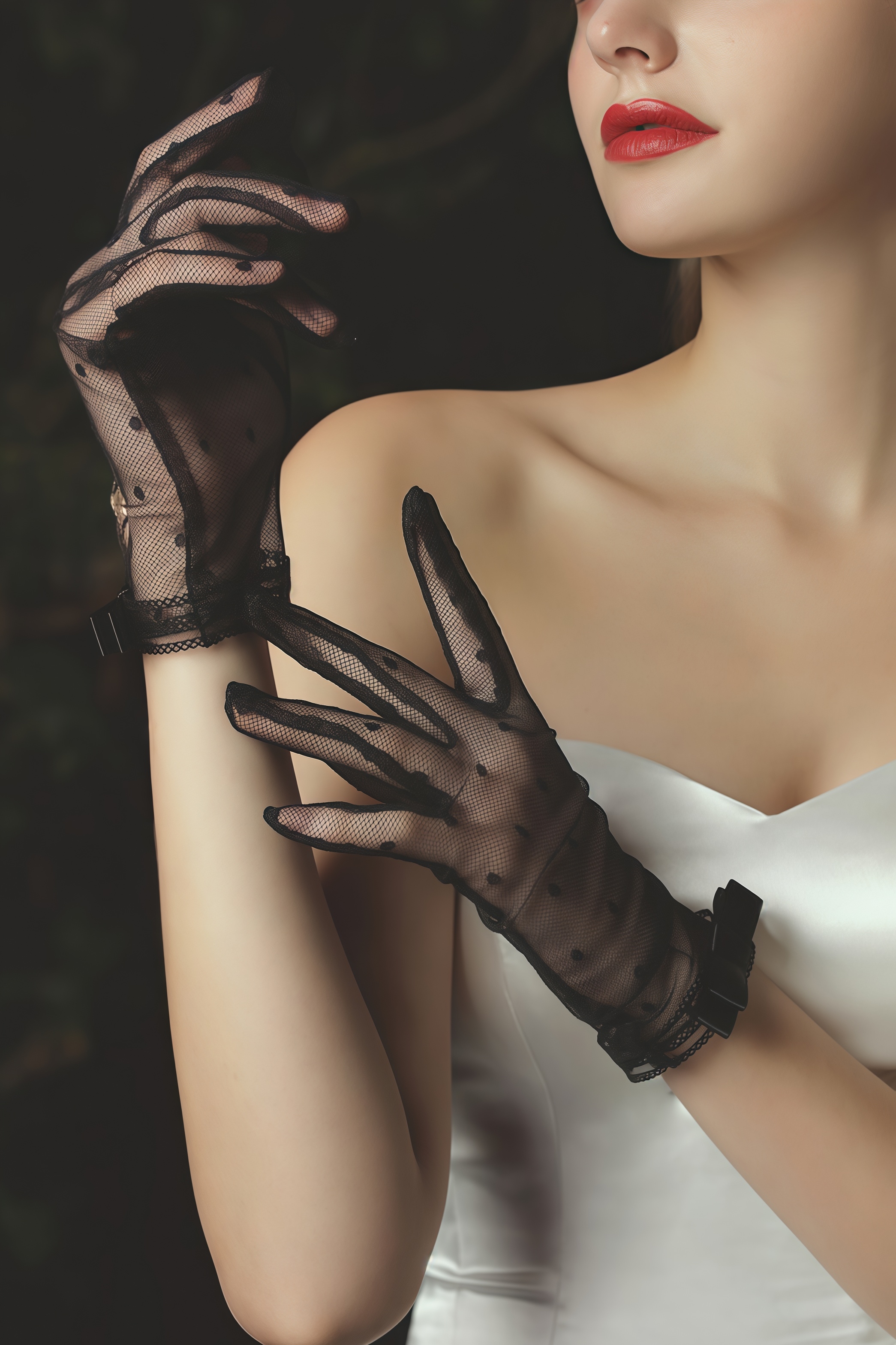 Rhynf Black Bow Lace Gloves