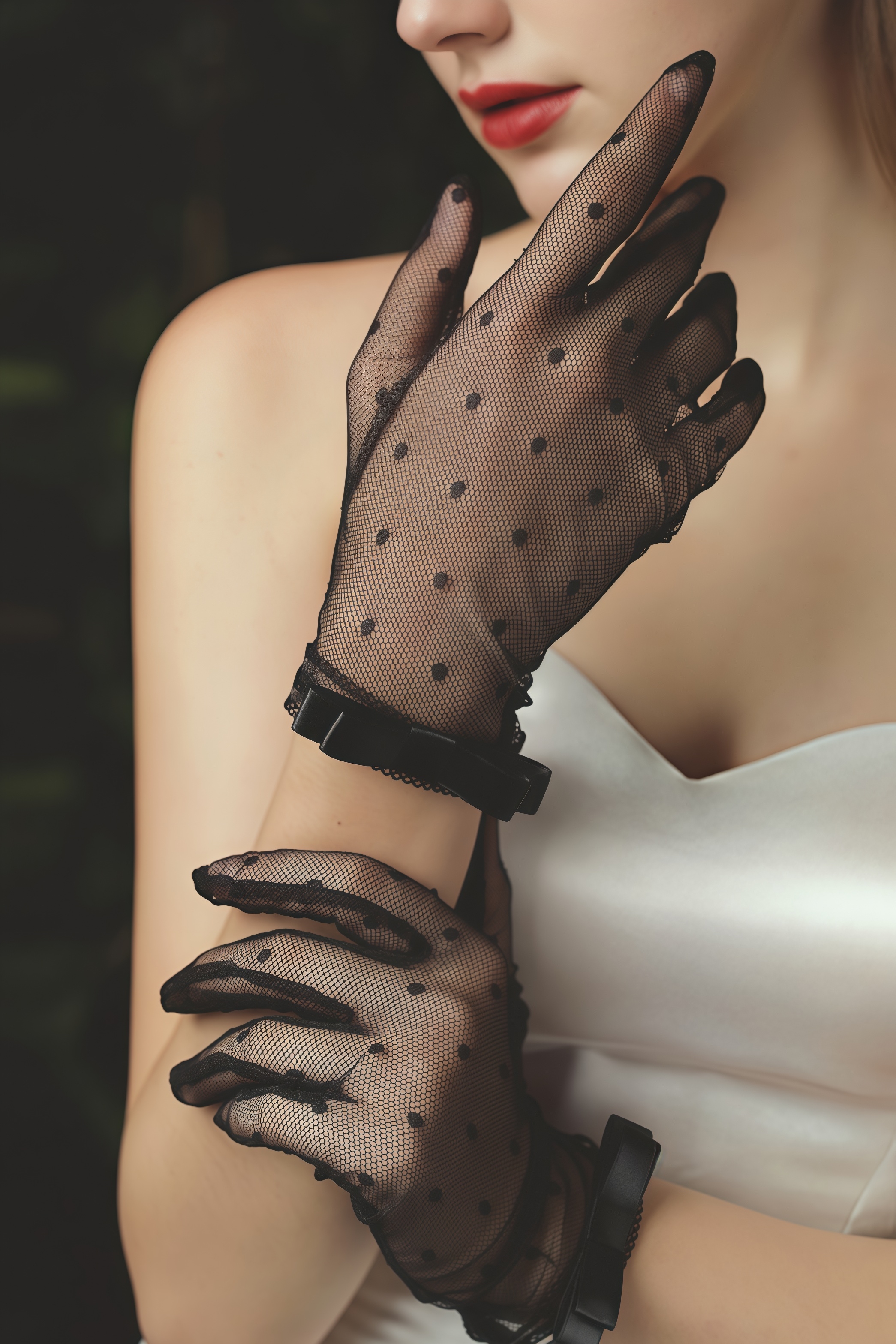 Rhynf Black Bow Lace Gloves