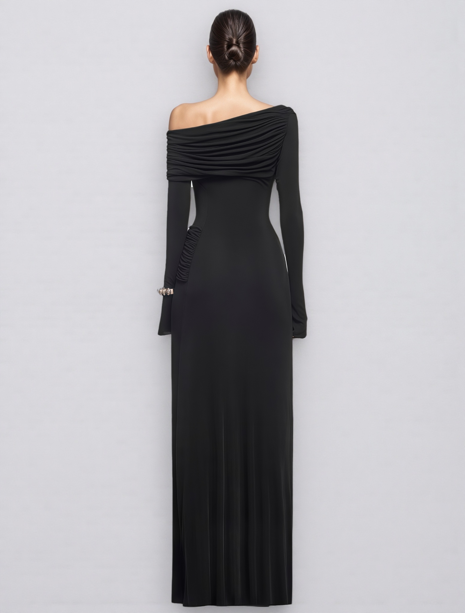 Fennod Black Off Shoulder Long Sleeve Maxi Dress